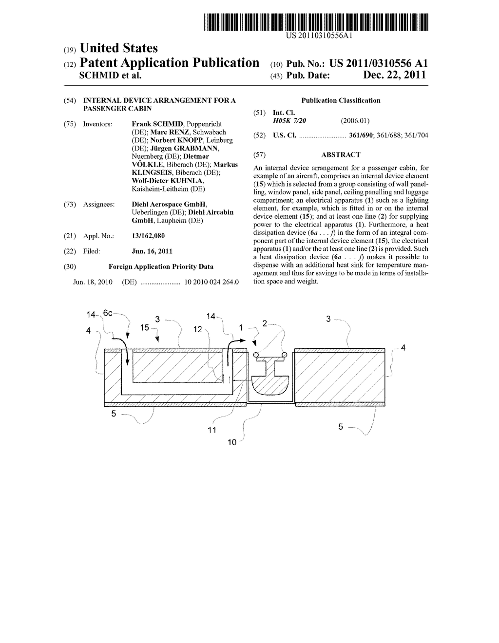 INTERNAL DEVICE ARRANGEMENT FOR A PASSENGER CABIN - diagram, schematic, and image 01