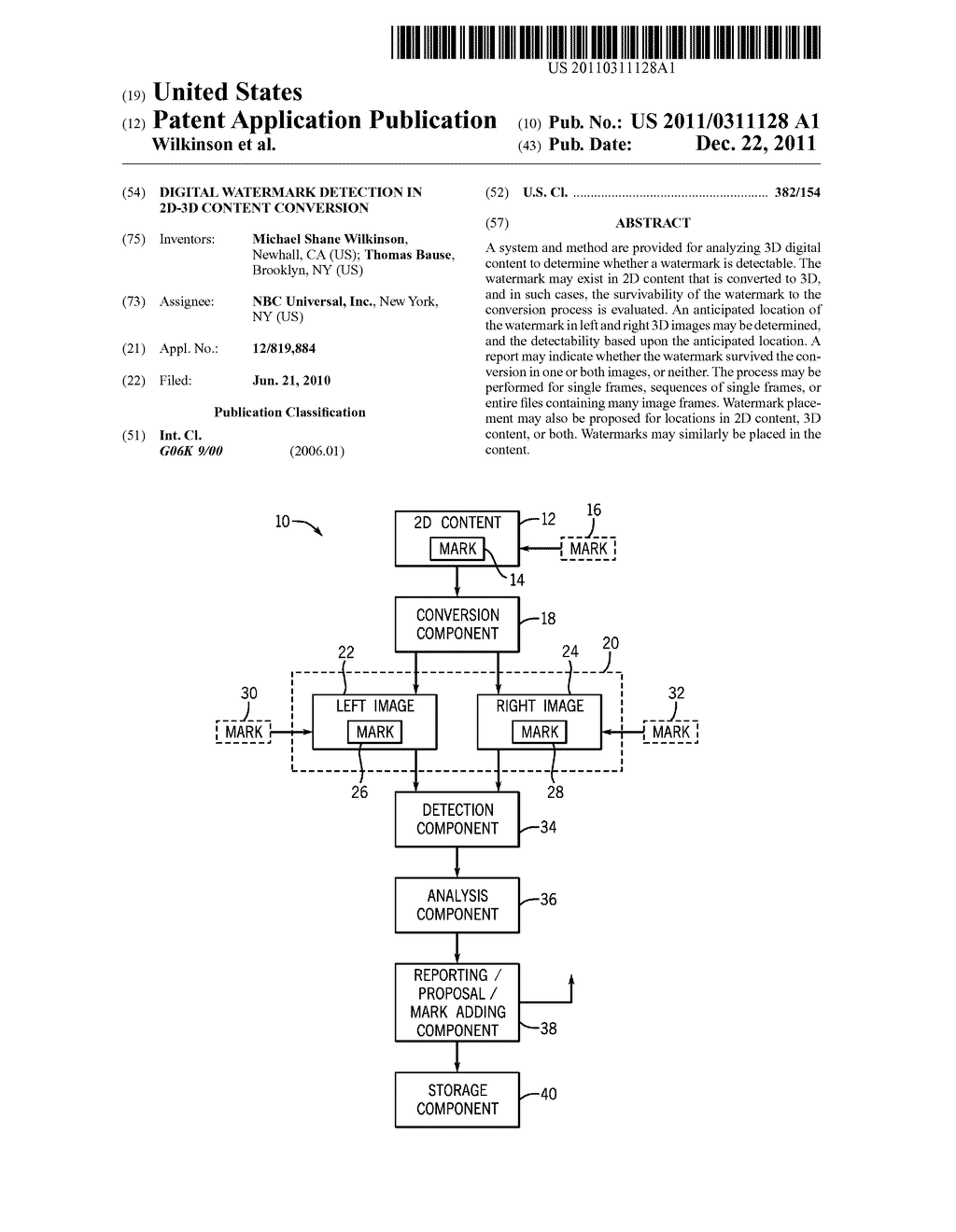 DIGITAL WATERMARK DETECTION IN 2D-3D CONTENT CONVERSION - diagram, schematic, and image 01