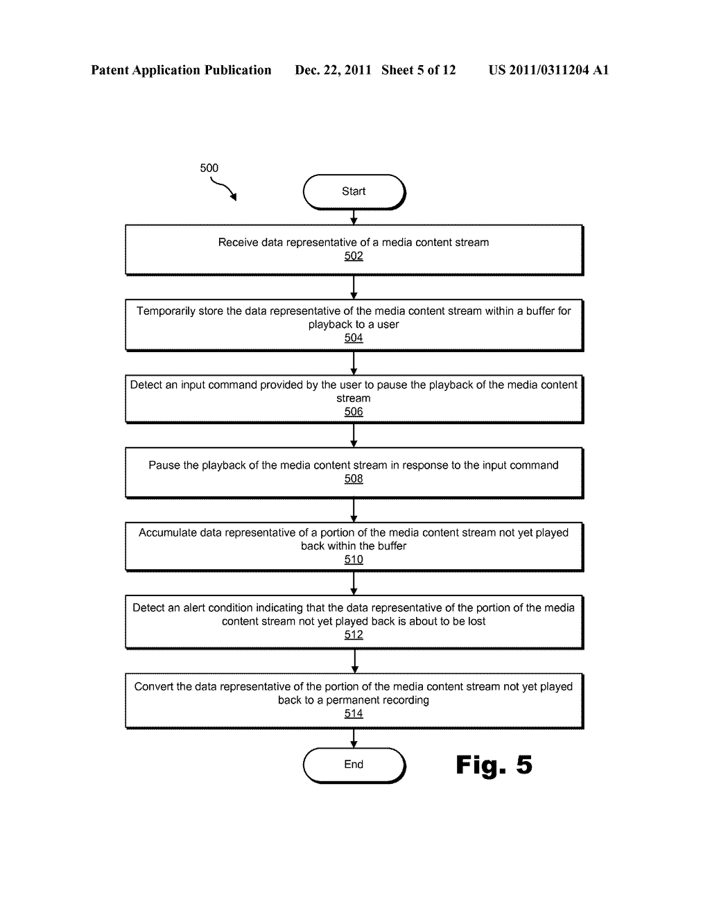 SYSTEMS AND METHODS FOR AUTOMATICALLY CONVERTING MEDIA CONTENT STREAM DATA     ACCUMULATED DURING A PAUSE OF PLAYBACK FROM A BUFFER TO A PERMANENT     RECORDING - diagram, schematic, and image 06
