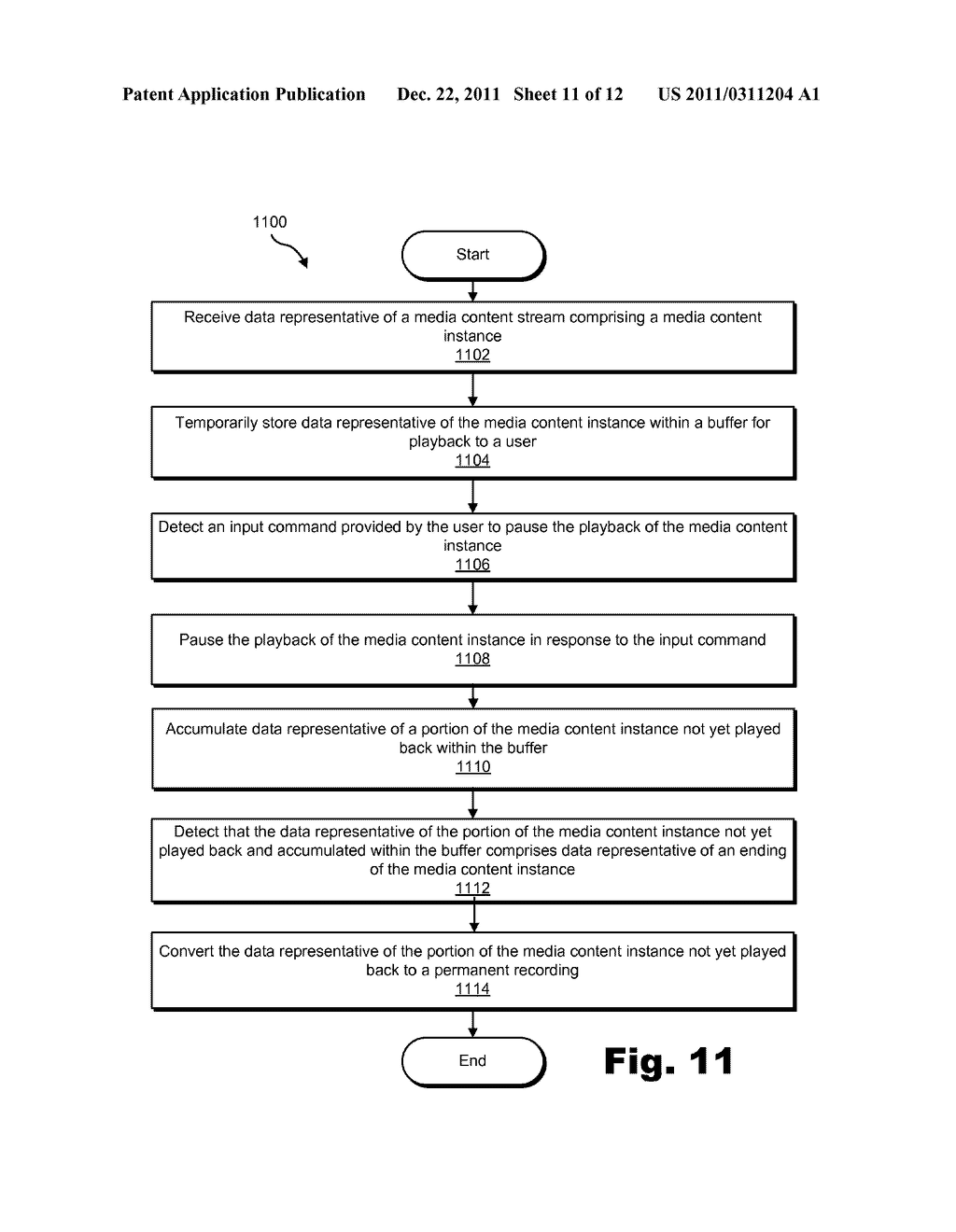 SYSTEMS AND METHODS FOR AUTOMATICALLY CONVERTING MEDIA CONTENT STREAM DATA     ACCUMULATED DURING A PAUSE OF PLAYBACK FROM A BUFFER TO A PERMANENT     RECORDING - diagram, schematic, and image 12