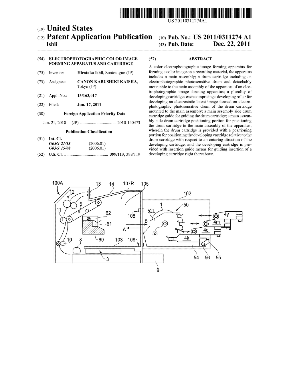 ELECTROPHOTOGRAPHIC COLOR IMAGE FORMING APPARATUS AND CARTRIDGE - diagram, schematic, and image 01