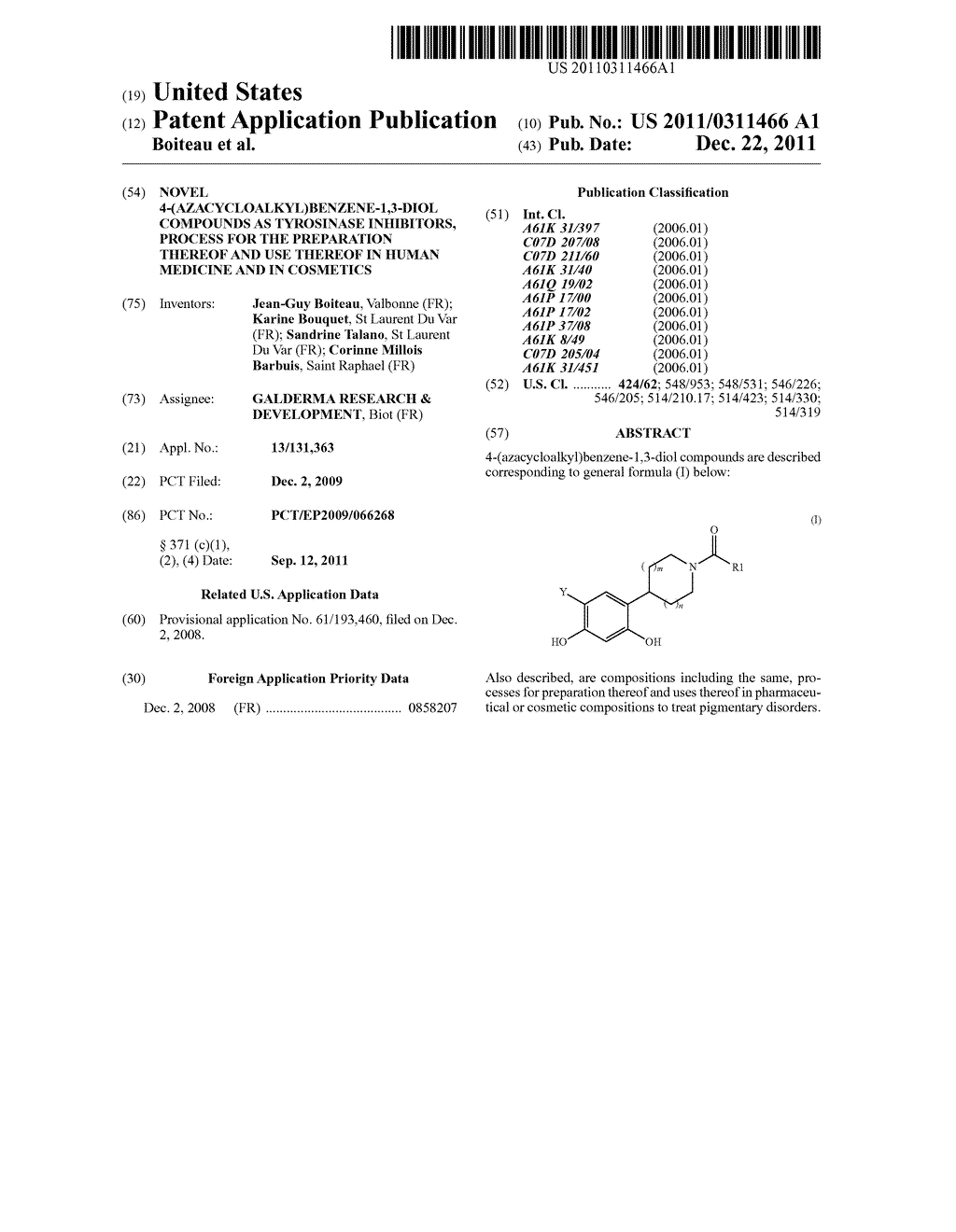 NOVEL 4-(AZACYCLOALKYL)BENZENE-1,3-DIOL COMPOUNDS AS TYROSINASE     INHIBITORS, PROCESS FOR THE PREPARATION THEREOF AND USE THEREOF IN HUMAN     MEDICINE AND IN COSMETICS - diagram, schematic, and image 01