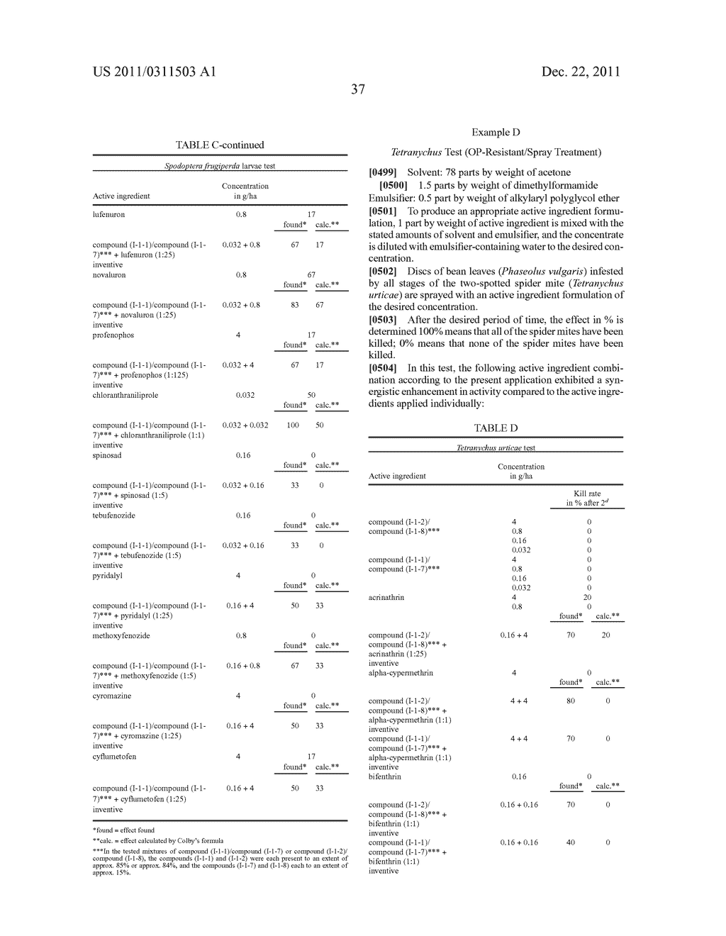 Active ingredient combinations having insecticidal and acaricidal     properties - diagram, schematic, and image 38