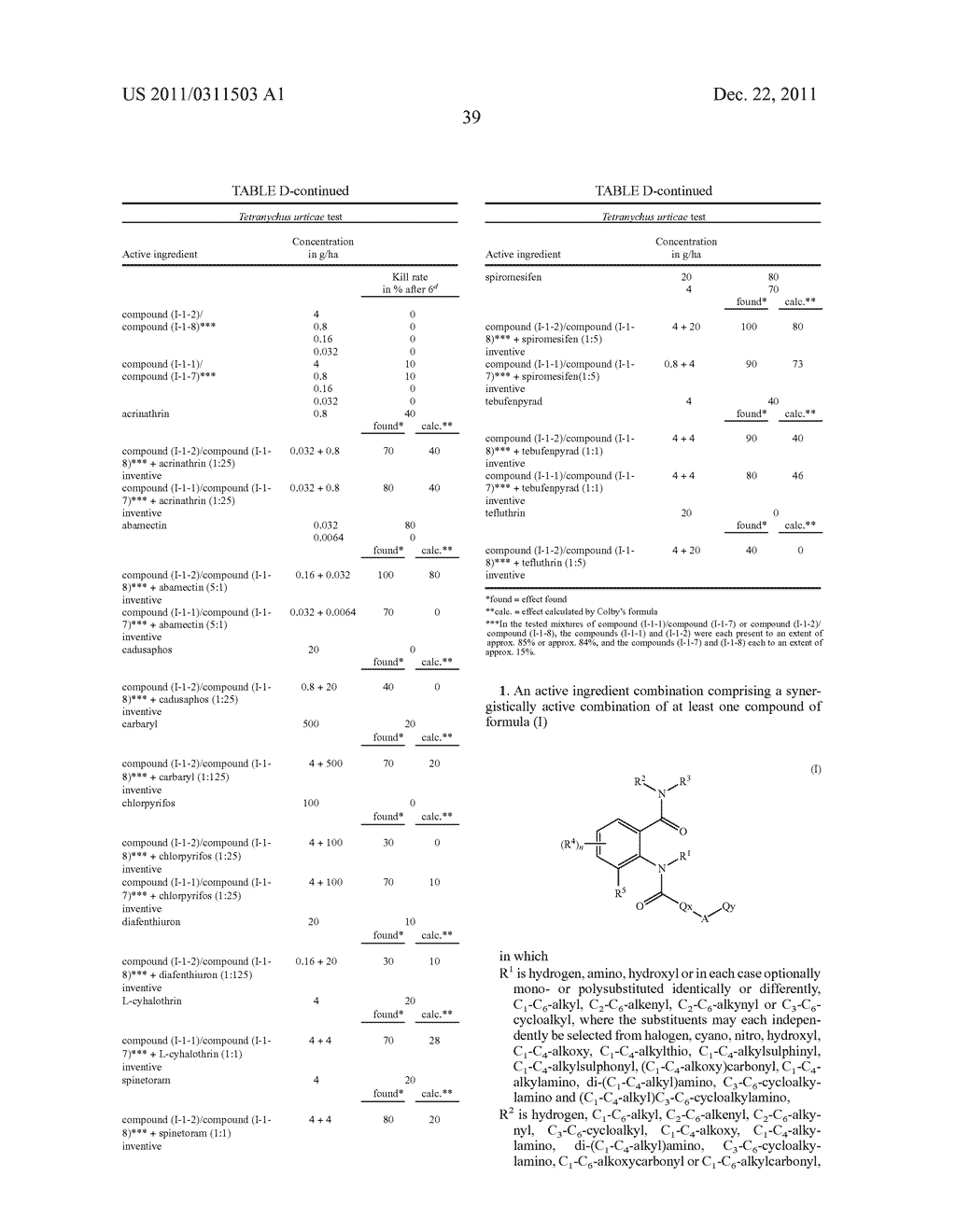 Active ingredient combinations having insecticidal and acaricidal     properties - diagram, schematic, and image 40