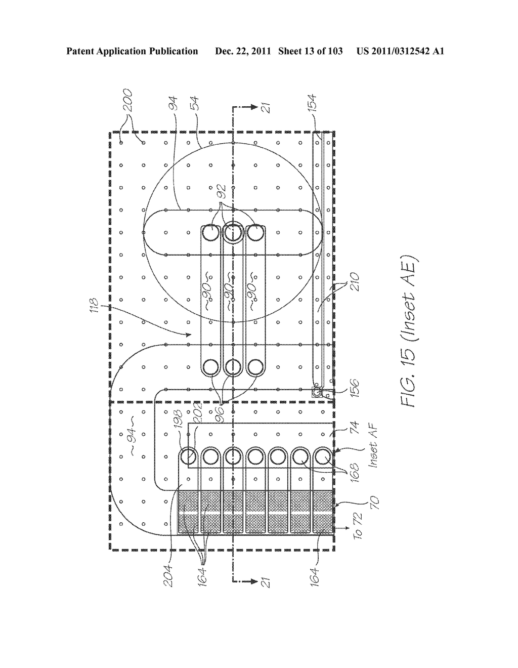 GENETIC ANALYSIS LOC WITH HYBRIDIZATION ARRAY WITH CALIBRATION CHAMBER     CONTAINING CHAMBER WITH A BLOCKED INLET SPOTTED WITH REPORTER - diagram, schematic, and image 14