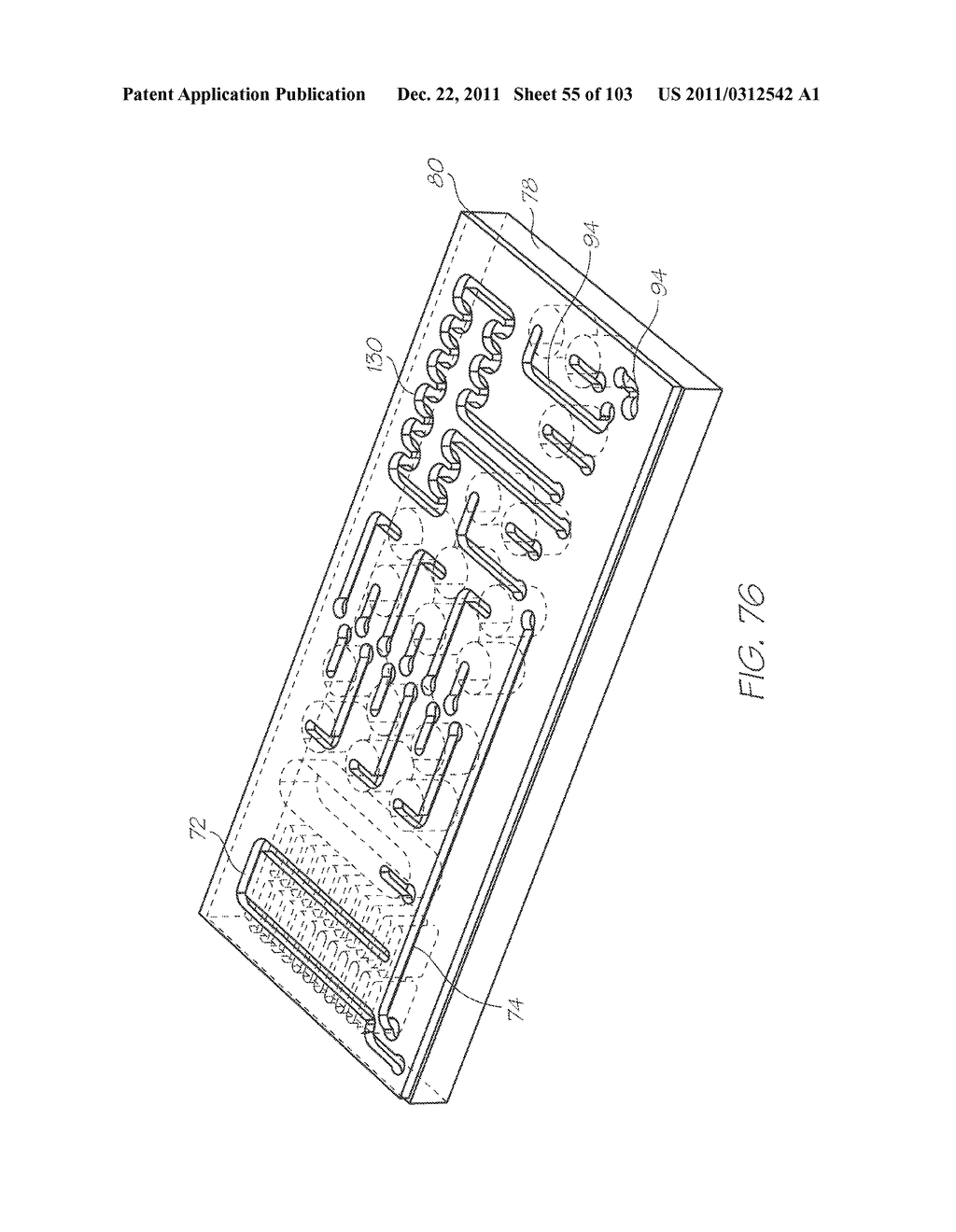 GENETIC ANALYSIS LOC WITH HYBRIDIZATION ARRAY WITH CALIBRATION CHAMBER     CONTAINING CHAMBER WITH A BLOCKED INLET SPOTTED WITH REPORTER - diagram, schematic, and image 56