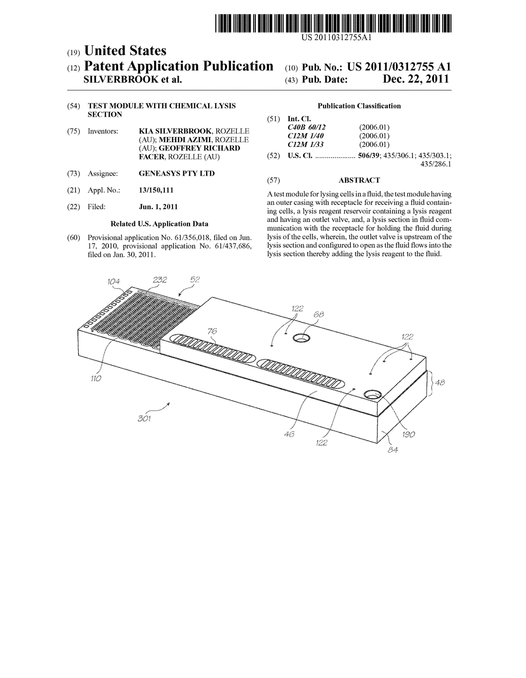 TEST MODULE WITH CHEMICAL LYSIS SECTION - diagram, schematic, and image 01