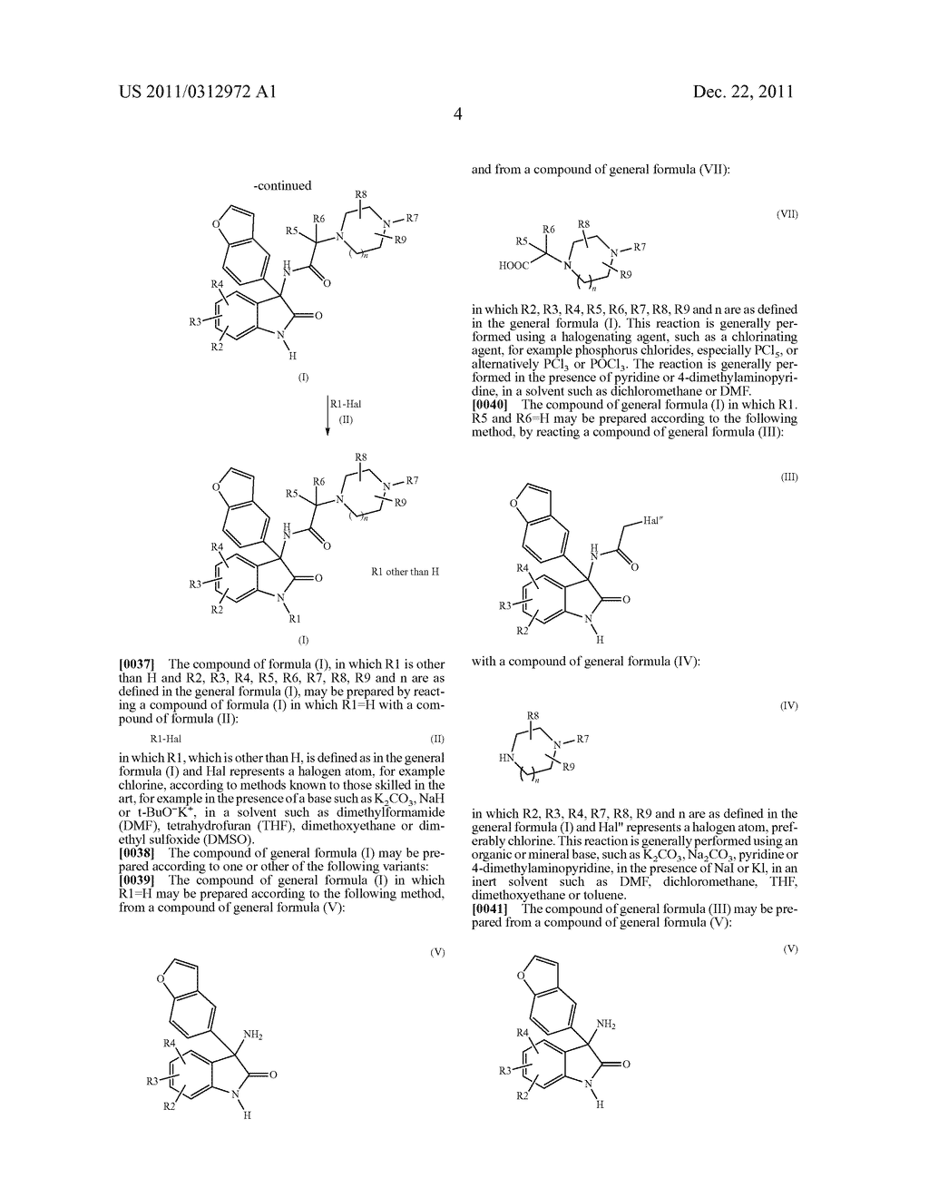 SUBSTITUTED 3-BENZOFURANYL-INDOL-2-ONE-3-ACETAMIDIDOPIPERAZINE     DERIVATIVES, PREPARATION THEREOF, AND THERAPEUTIC USE THEREOF - diagram, schematic, and image 05
