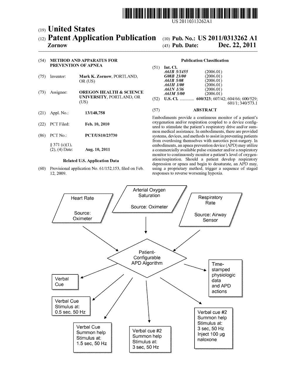 METHOD AND APPARATUS FOR PREVENTION OF APNEA - diagram, schematic, and image 01