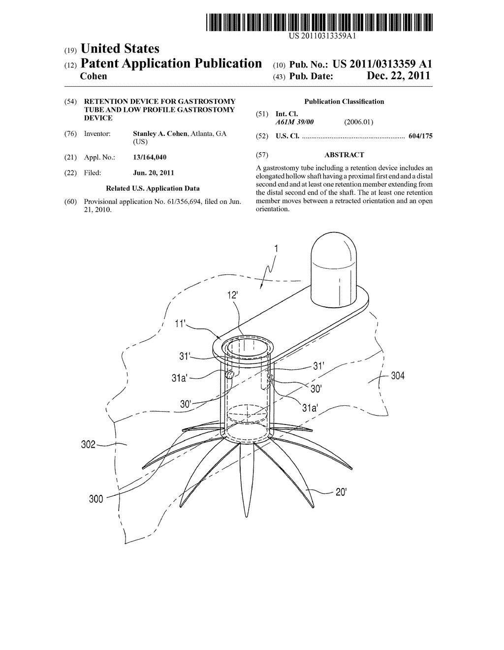 RETENTION DEVICE FOR GASTROSTOMY TUBE AND LOW PROFILE GASTROSTOMY DEVICE - diagram, schematic, and image 01