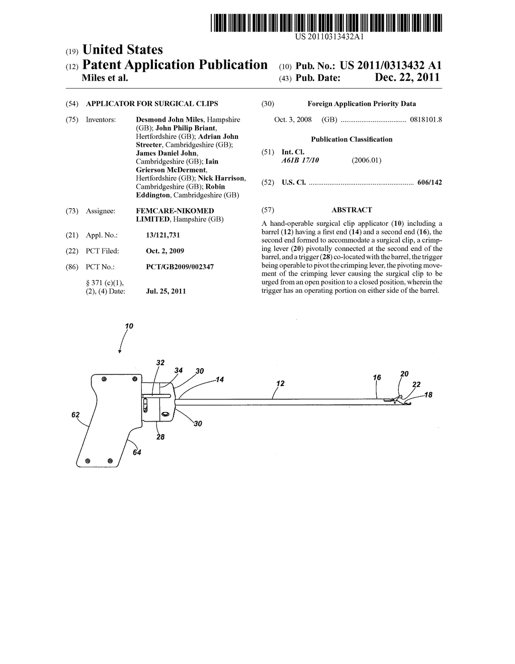 APPLICATOR FOR SURGICAL CLIPS - diagram, schematic, and image 01