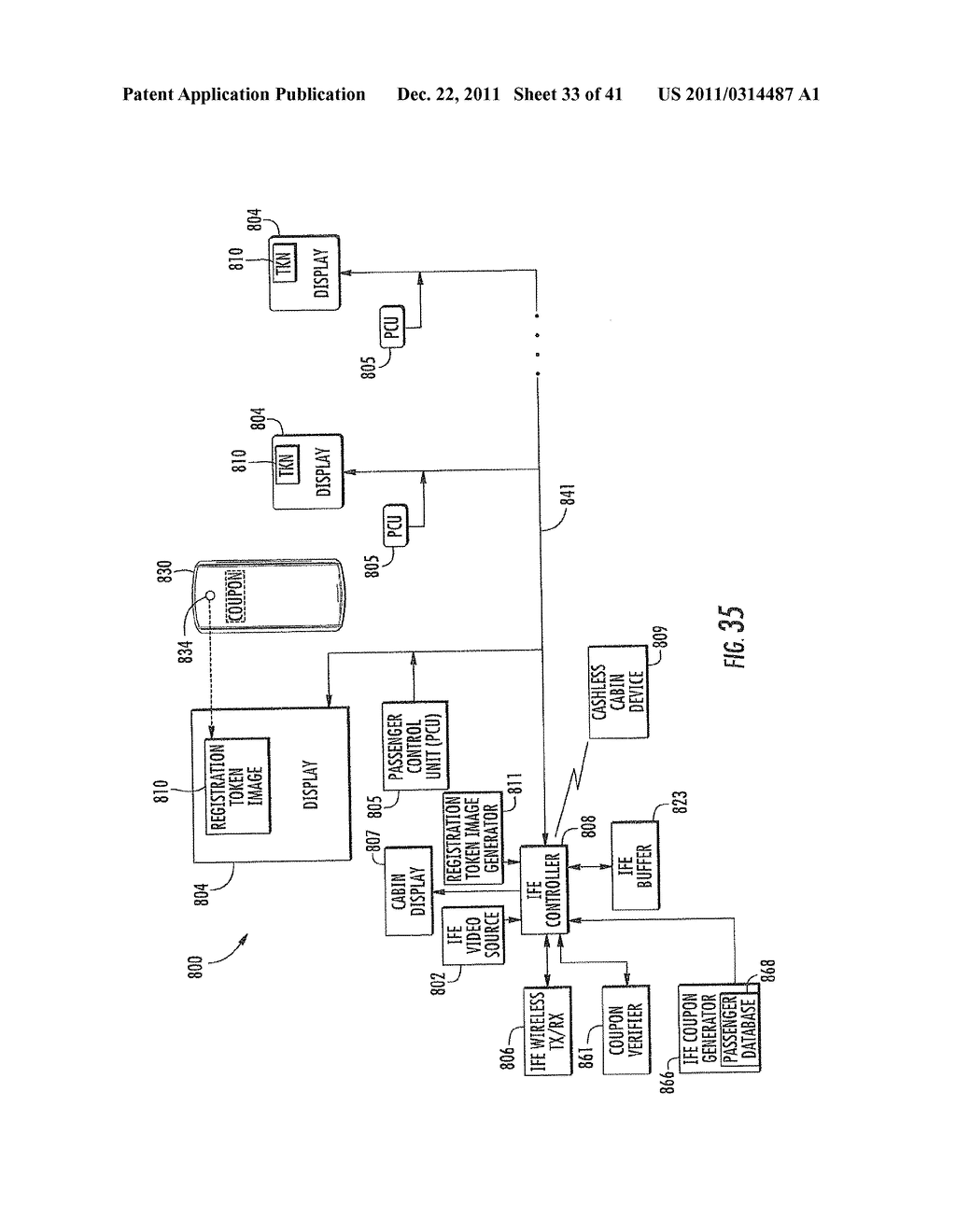 PERSONAL ELECTRONIC DEVICE (PED) COOPERATING WITH AN AIRCRAFT IFE SYSTEM     FOR REDEEMING AN IN-FLIGHT COUPON AND ASSOCIATED METHODS - diagram, schematic, and image 34