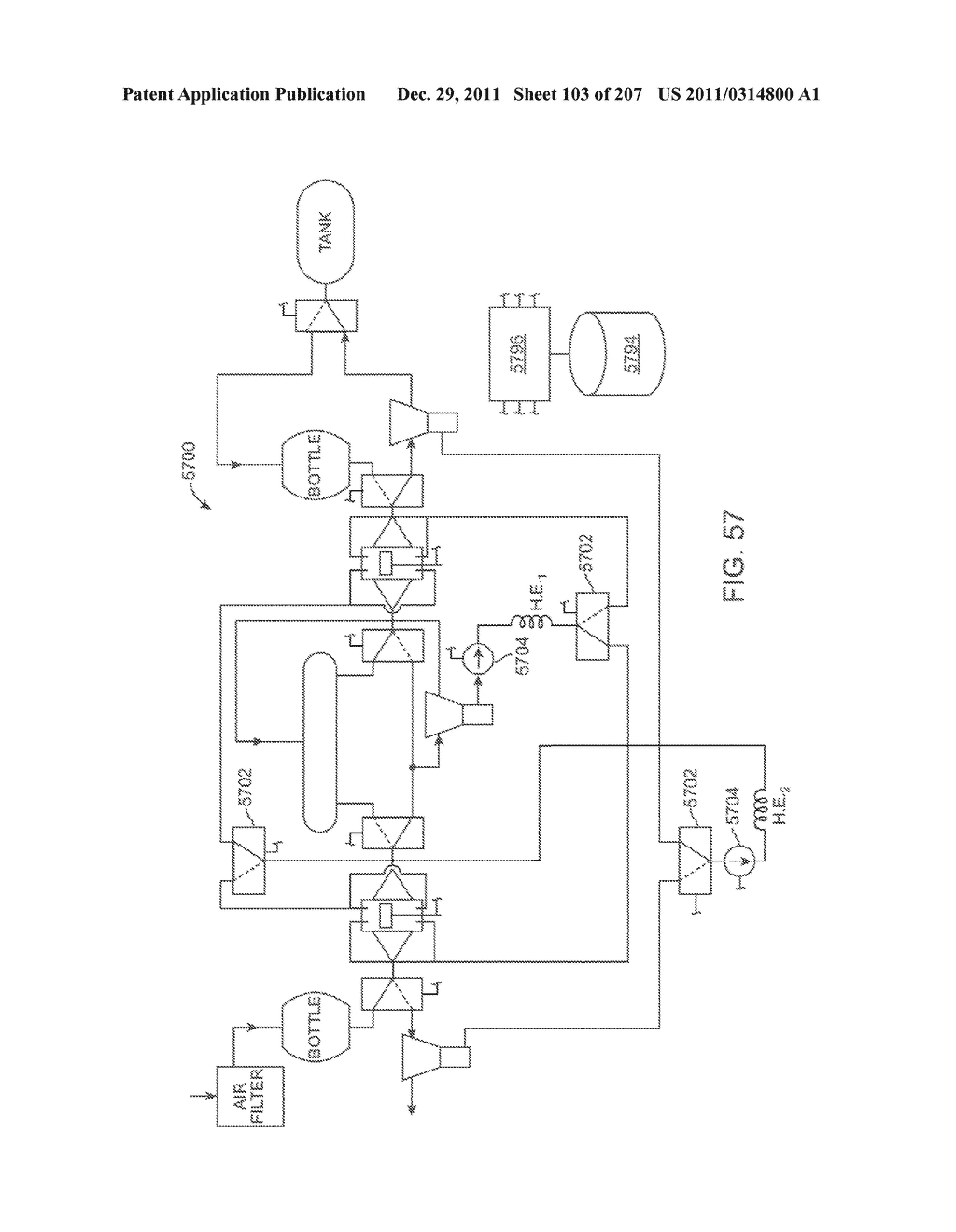 COMPRESSED AIR ENERGY STORAGE SYSTEM UTILIZING TWO-PHASE FLOW TO     FACILITATE HEAT EXCHANGE - diagram, schematic, and image 104