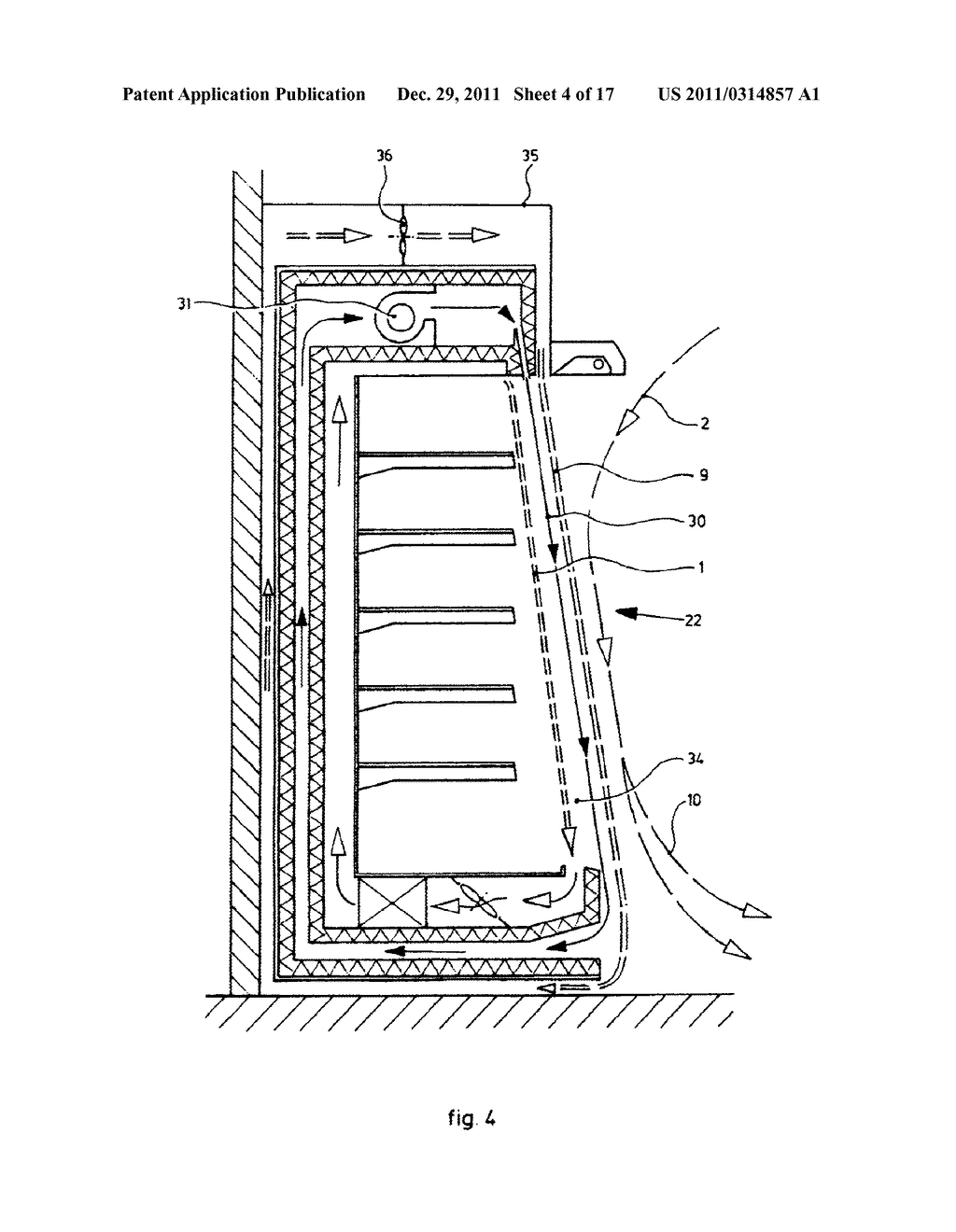 Device for generating an air wall in an upright refrigerated cabinet - diagram, schematic, and image 05