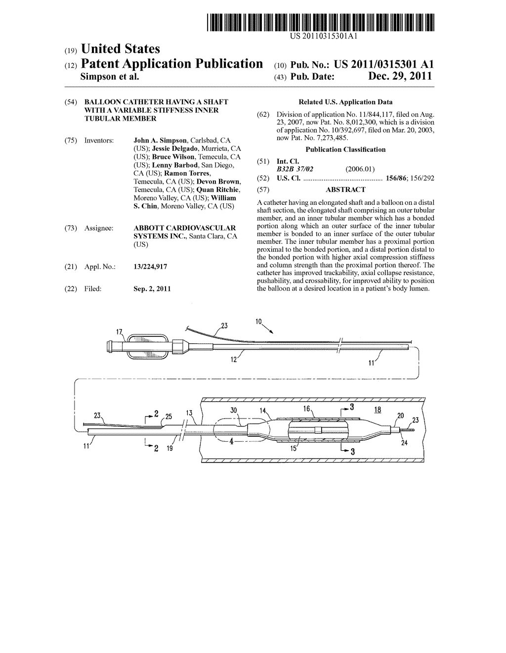 BALLOON CATHETER HAVING A SHAFT WITH A VARIABLE STIFFNESS INNER TUBULAR     MEMBER - diagram, schematic, and image 01