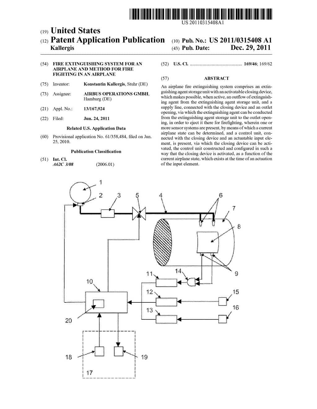 Fire Extinguishing System for an Airplane and Method for Fire Fighting in     an Airplane - diagram, schematic, and image 01