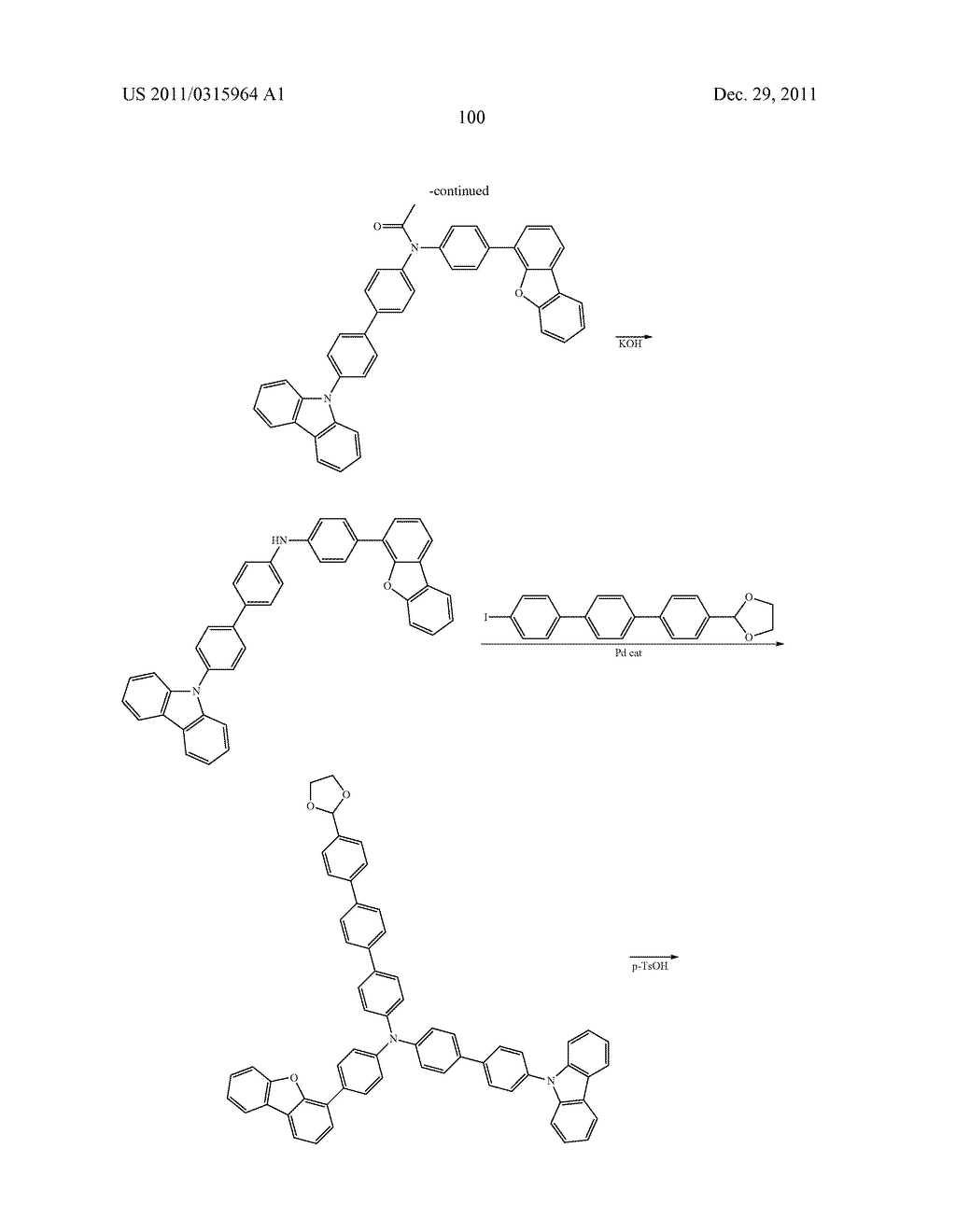 NOVEL POLYMERIZABLE MONOMER, AND MATERIAL FOR ORGANIC DEVICE, HOLE     INJECTION/TRANSPORT MATERIAL, MATERIAL FOR ORGANIC ELECTROLUMINESCENT     ELEMENT AND ORGANIC ELECTROLUMINESCENT ELEMENT EACH COMPRISING POLYMER     (POLYMERIC COMPOUND) OF THE POLYMERIZABLE MONOMER - diagram, schematic, and image 100