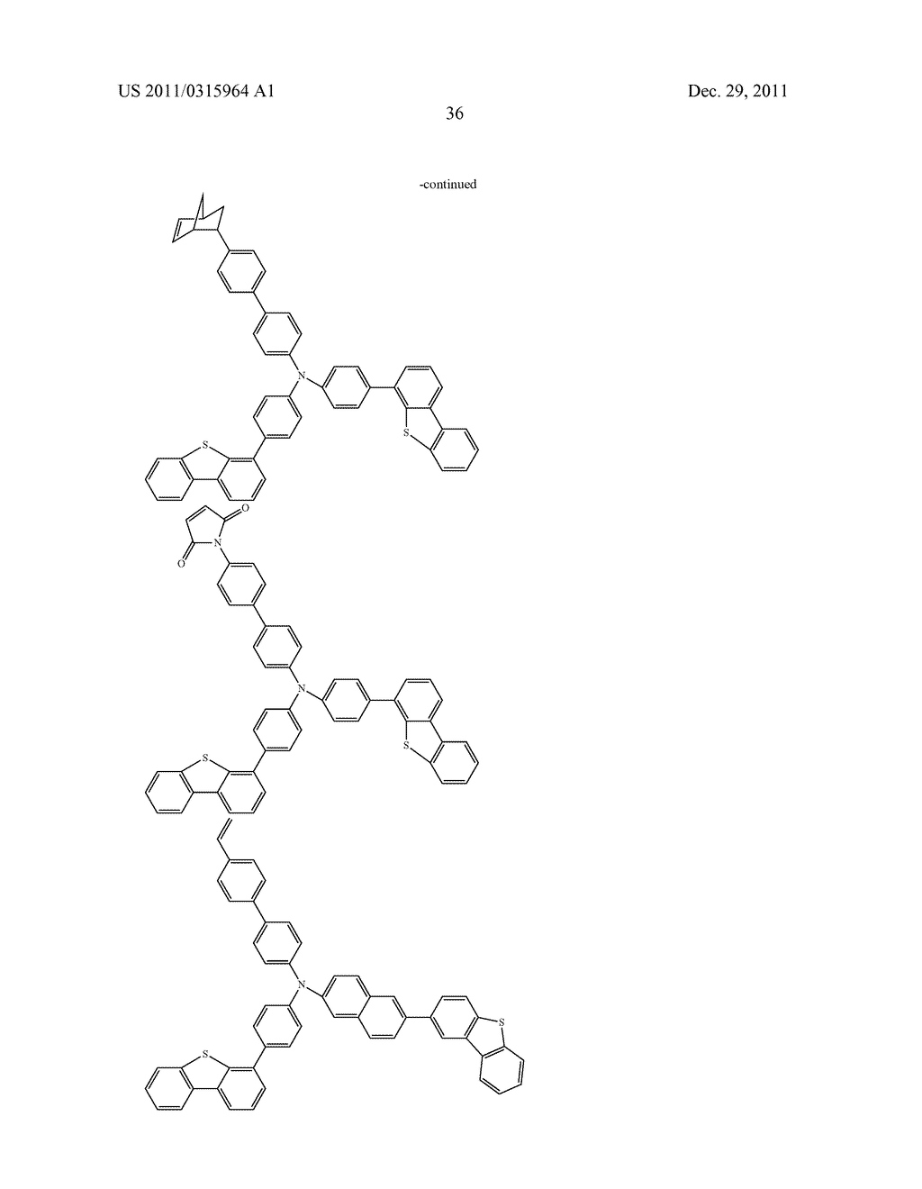 NOVEL POLYMERIZABLE MONOMER, AND MATERIAL FOR ORGANIC DEVICE, HOLE     INJECTION/TRANSPORT MATERIAL, MATERIAL FOR ORGANIC ELECTROLUMINESCENT     ELEMENT AND ORGANIC ELECTROLUMINESCENT ELEMENT EACH COMPRISING POLYMER     (POLYMERIC COMPOUND) OF THE POLYMERIZABLE MONOMER - diagram, schematic, and image 37