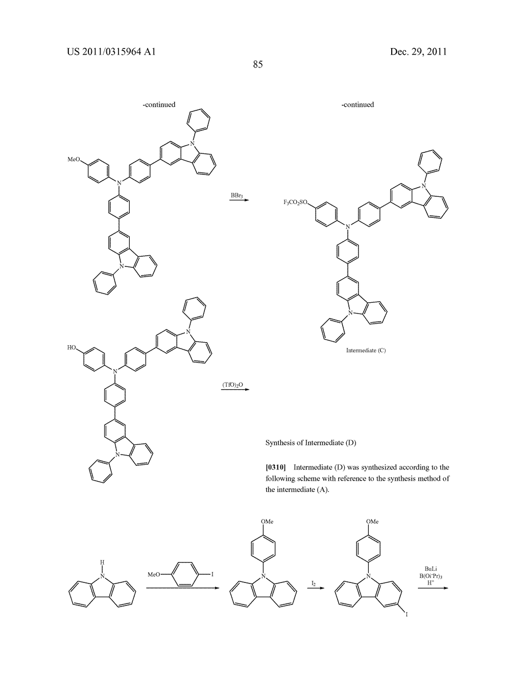 NOVEL POLYMERIZABLE MONOMER, AND MATERIAL FOR ORGANIC DEVICE, HOLE     INJECTION/TRANSPORT MATERIAL, MATERIAL FOR ORGANIC ELECTROLUMINESCENT     ELEMENT AND ORGANIC ELECTROLUMINESCENT ELEMENT EACH COMPRISING POLYMER     (POLYMERIC COMPOUND) OF THE POLYMERIZABLE MONOMER - diagram, schematic, and image 86