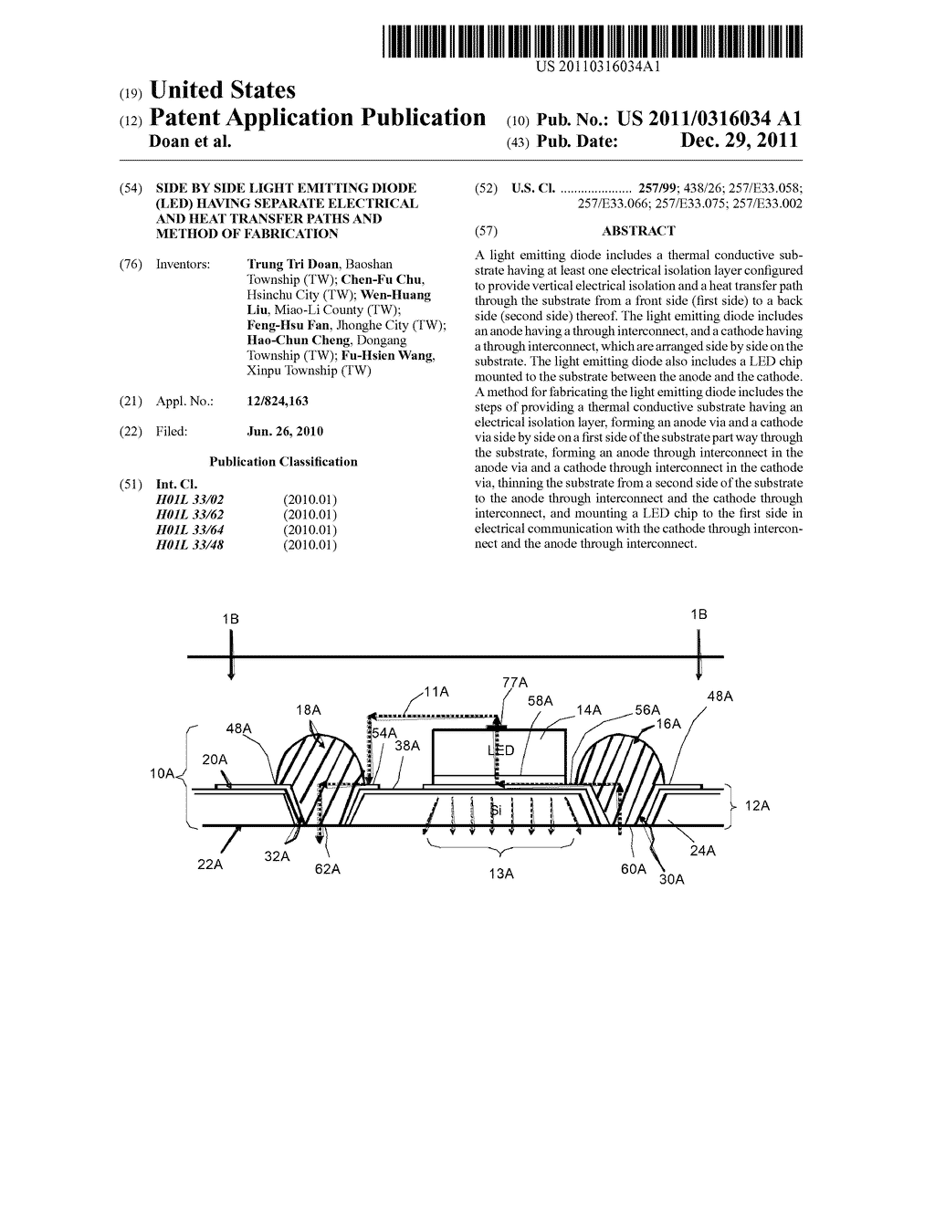 Side By Side Light Emitting Diode (LED) Having Separate Electrical And     Heat Transfer Paths And Method Of Fabrication - diagram, schematic, and image 01