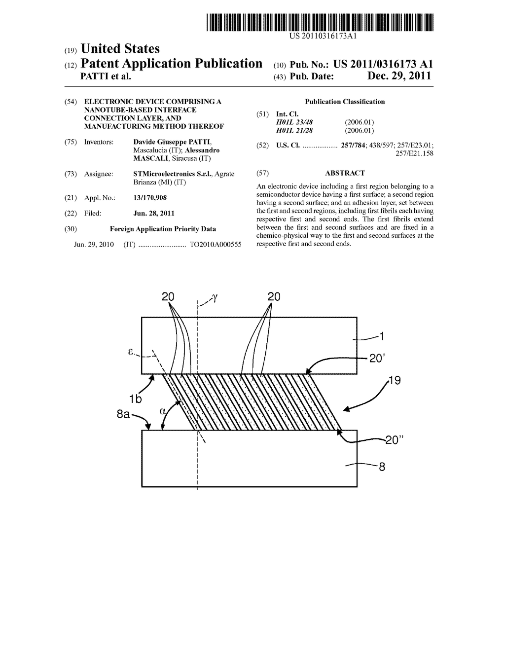 ELECTRONIC DEVICE COMPRISING A NANOTUBE-BASED INTERFACE CONNECTION LAYER,     AND MANUFACTURING METHOD THEREOF - diagram, schematic, and image 01