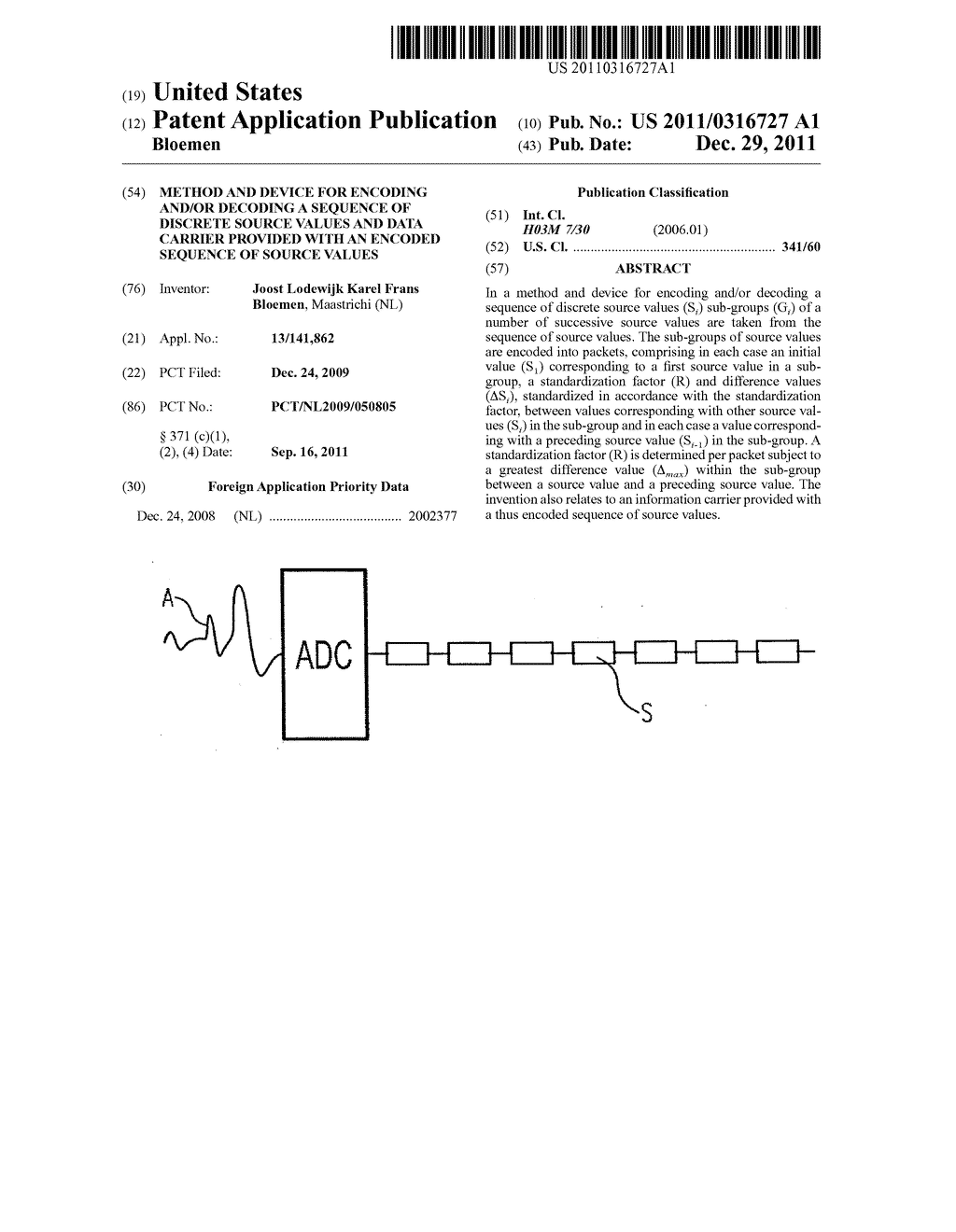 Method and device for encoding and/or decoding a sequence of discrete     source values and data carrier provided with an encoded sequence of     source values - diagram, schematic, and image 01