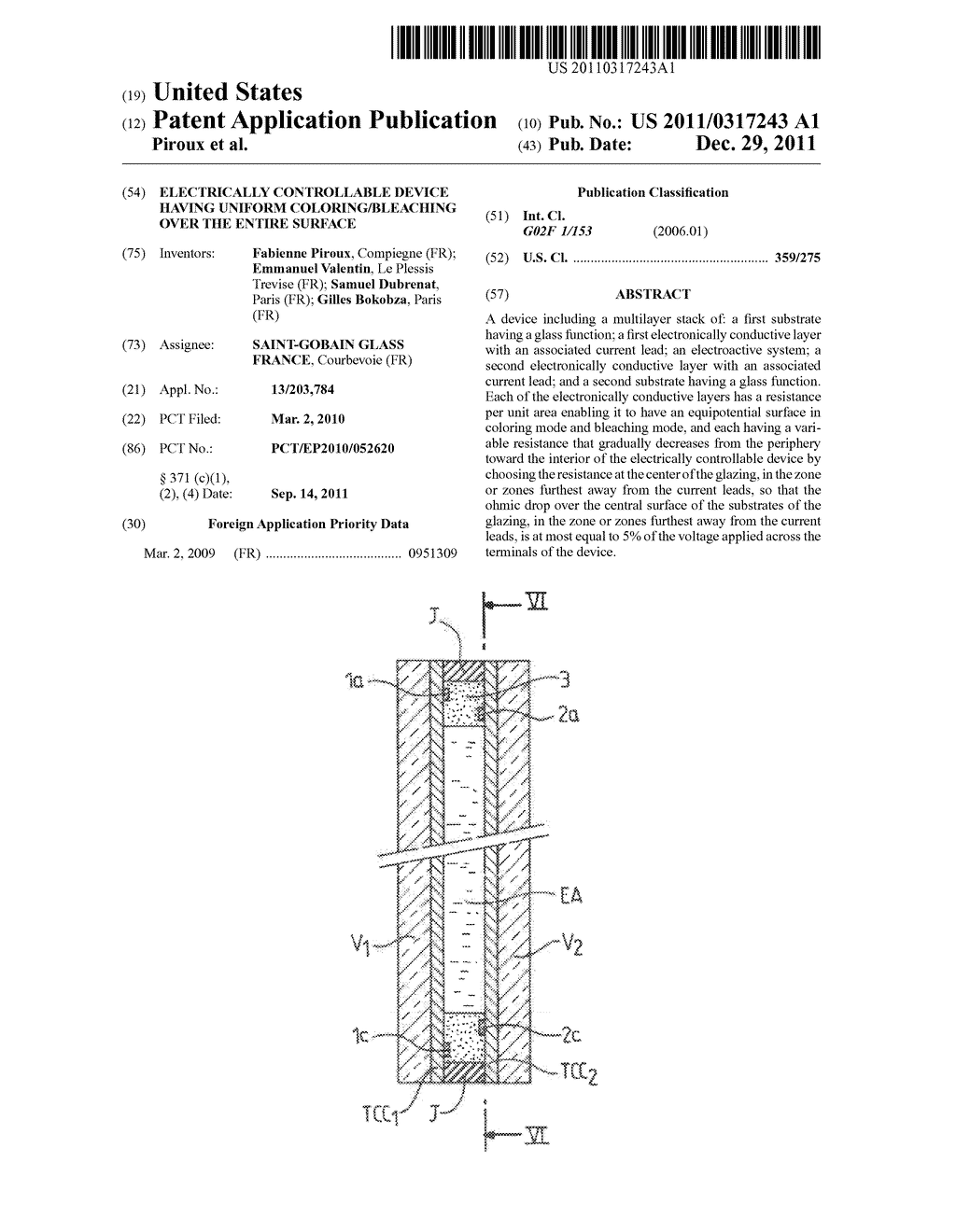 ELECTRICALLY CONTROLLABLE DEVICE HAVING UNIFORM COLORING/BLEACHING OVER     THE ENTIRE SURFACE - diagram, schematic, and image 01