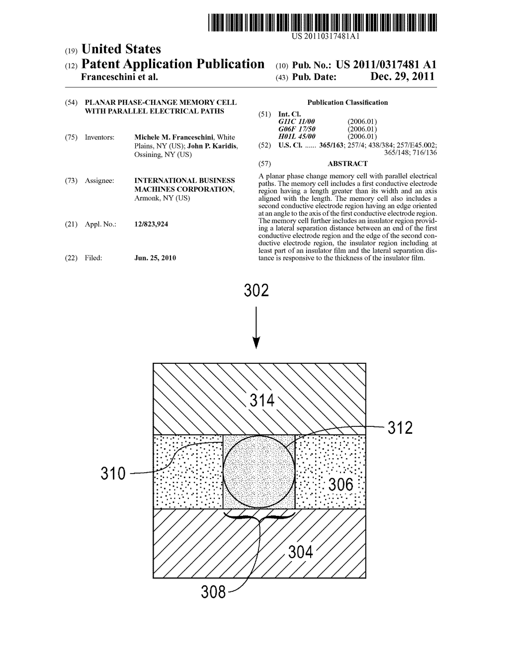 PLANAR PHASE-CHANGE MEMORY CELL WITH PARALLEL ELECTRICAL PATHS - diagram, schematic, and image 01