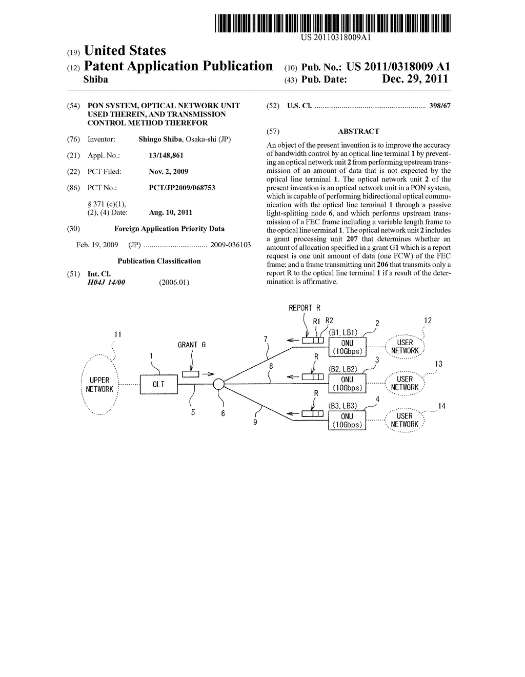 PON SYSTEM, OPTICAL NETWORK UNIT USED THEREIN, AND TRANSMISSION CONTROL     METHOD THEREFOR - diagram, schematic, and image 01