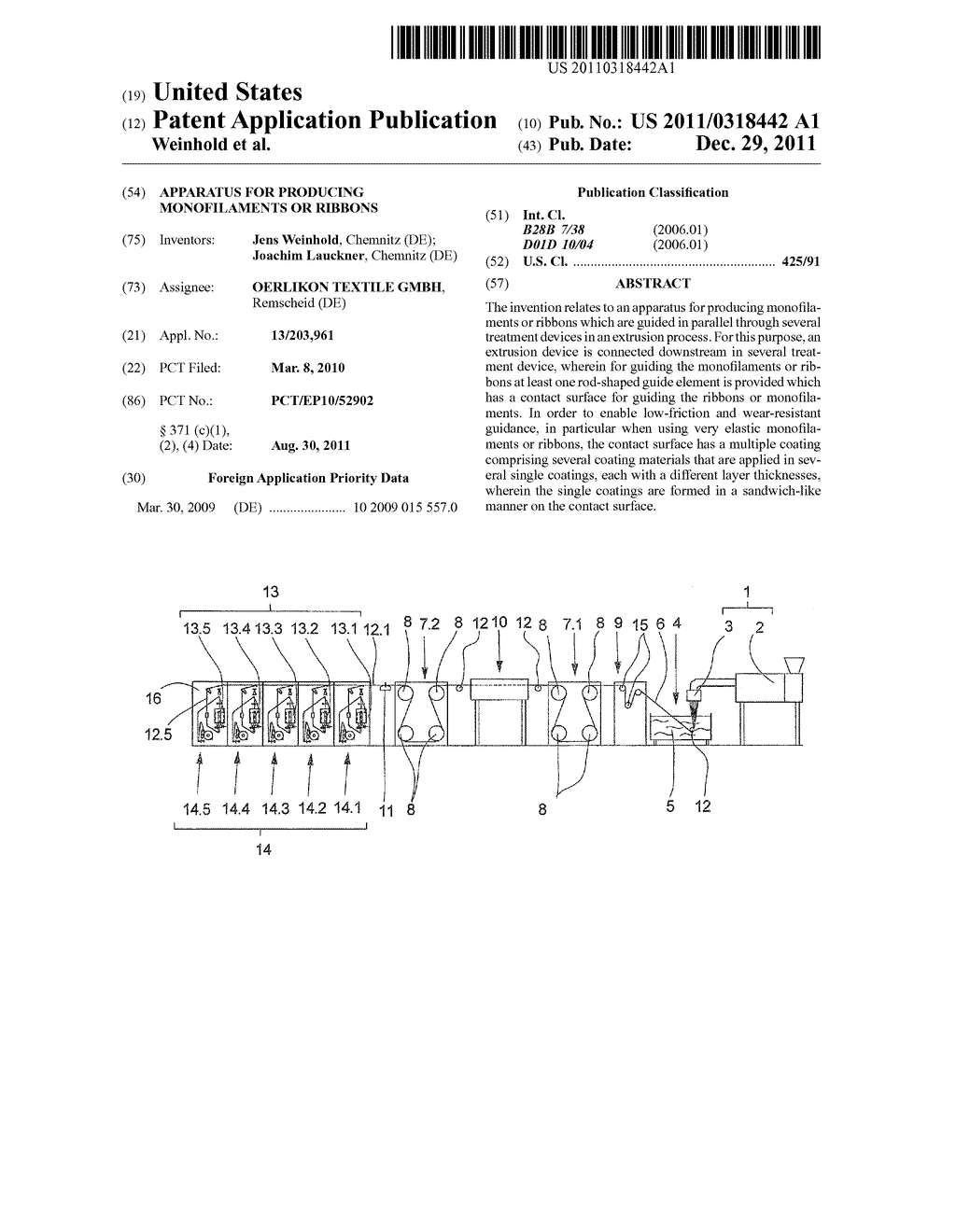 APPARATUS FOR PRODUCING MONOFILAMENTS OR RIBBONS - diagram, schematic, and image 01