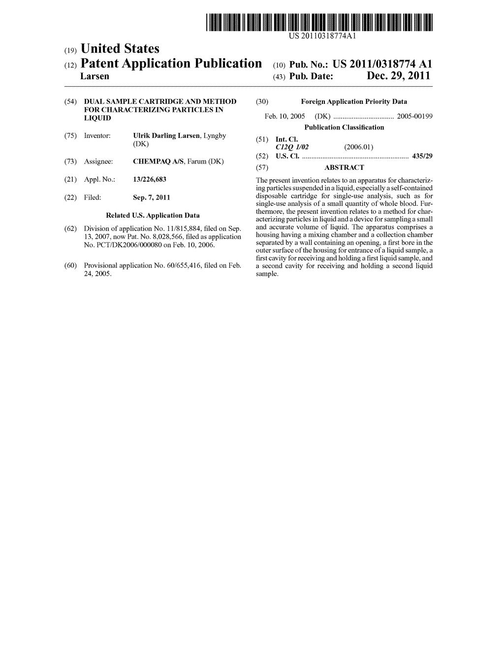 DUAL SAMPLE CARTRIDGE AND METHOD FOR CHARACTERIZING PARTICLES IN LIQUID - diagram, schematic, and image 01