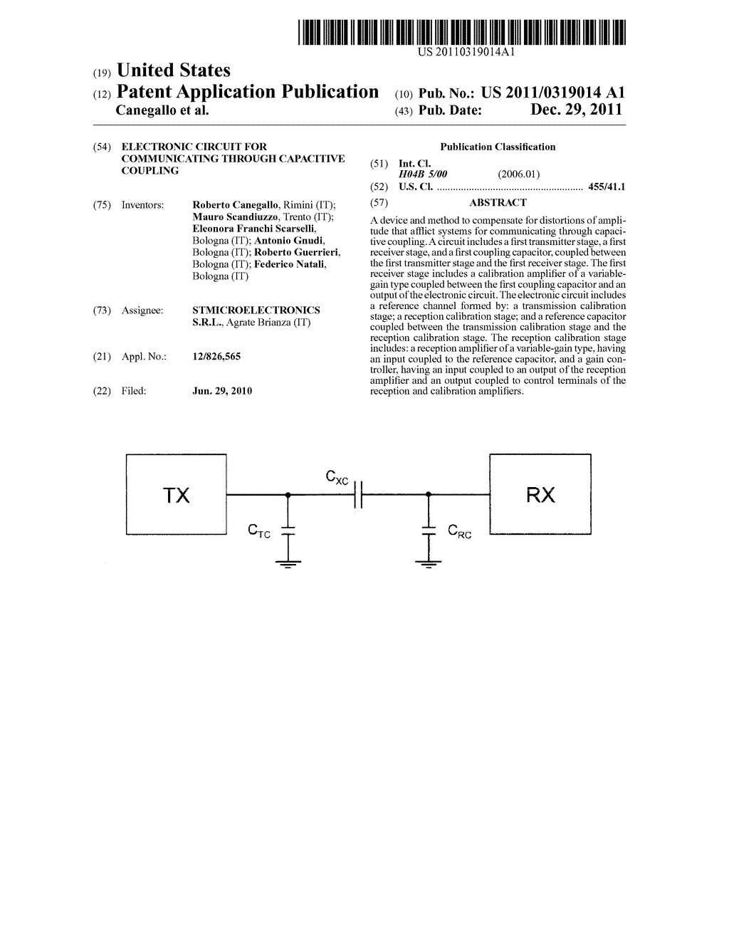 ELECTRONIC CIRCUIT FOR COMMUNICATING THROUGH CAPACITIVE COUPLING - diagram, schematic, and image 01