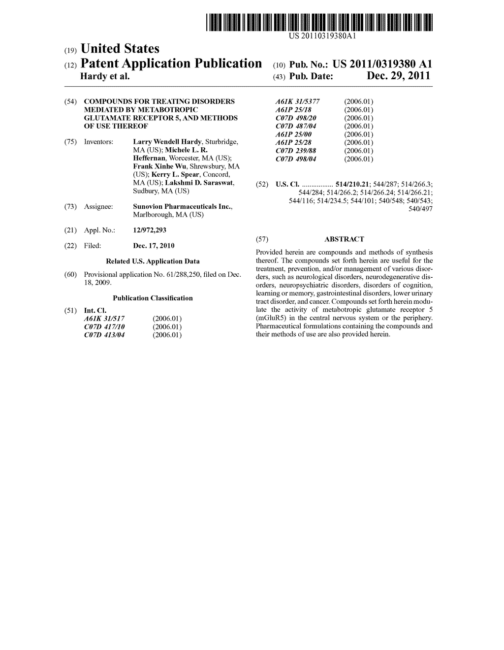 Compounds for Treating Disorders Mediated by Metabotropic Glutamate     Receptor 5, and Methods of Use Thereof - diagram, schematic, and image 01