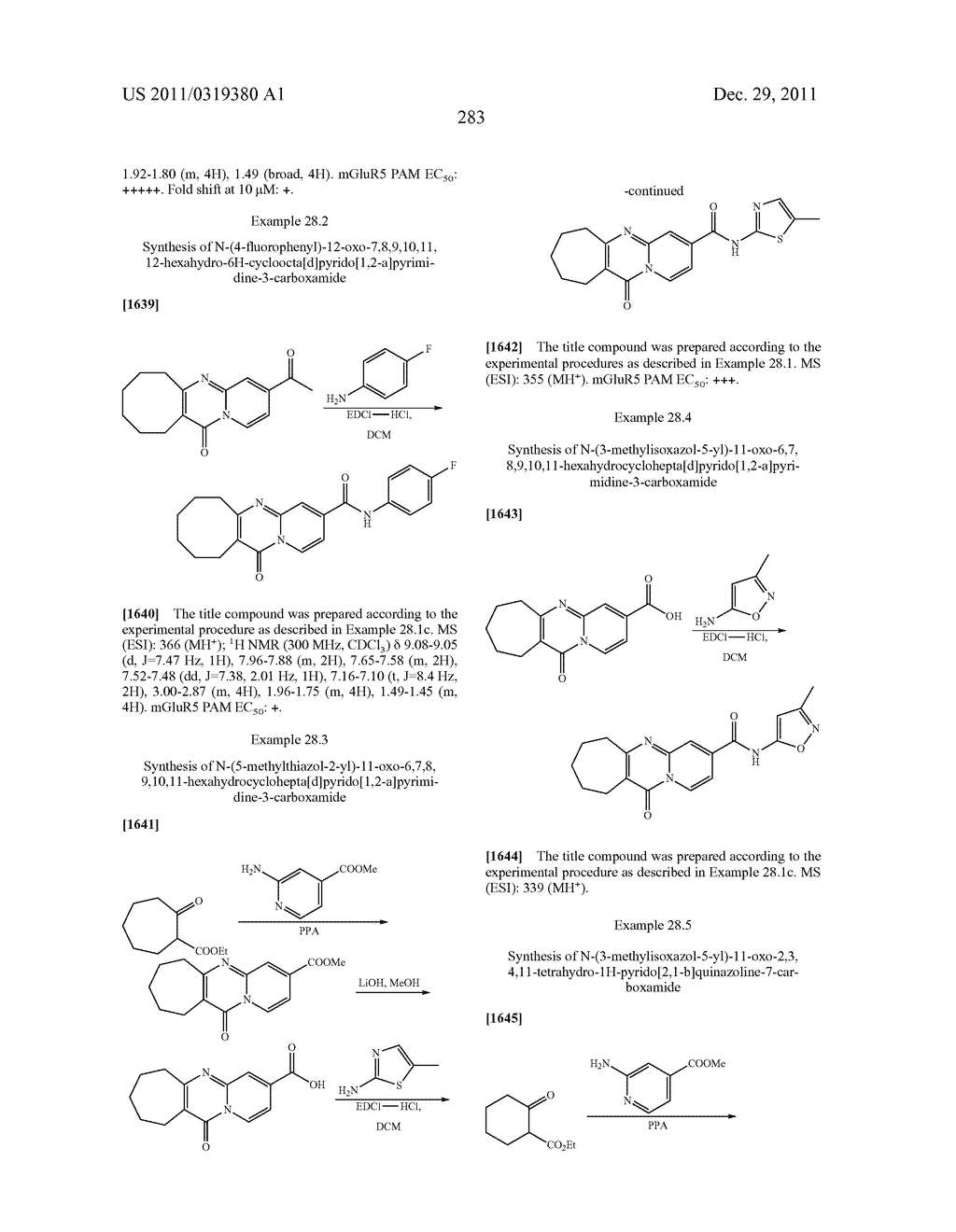 Compounds for Treating Disorders Mediated by Metabotropic Glutamate     Receptor 5, and Methods of Use Thereof - diagram, schematic, and image 284