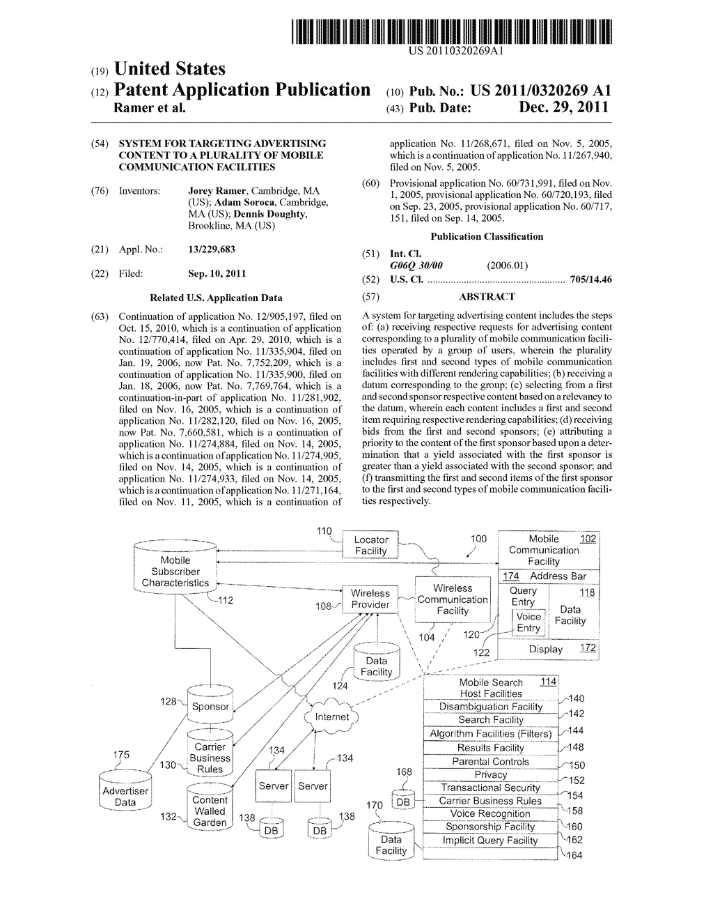 SYSTEM FOR TARGETING ADVERTISING CONTENT TO A PLURALITY OF MOBILE     COMMUNICATION FACILITIES - diagram, schematic, and image 01