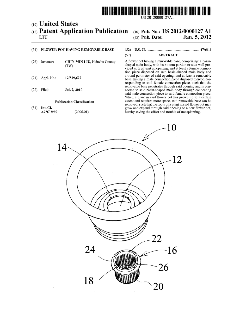 FLOWER POT HAVING REMOVABLE BASE - diagram, schematic, and image 01