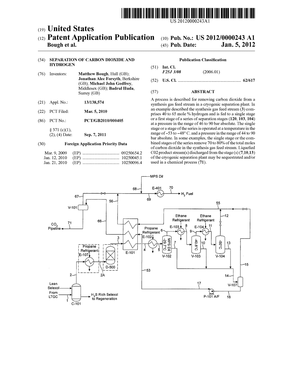 SEPARATION OF CARBON DIOXIDE AND HYDROGEN - diagram, schematic, and image 01