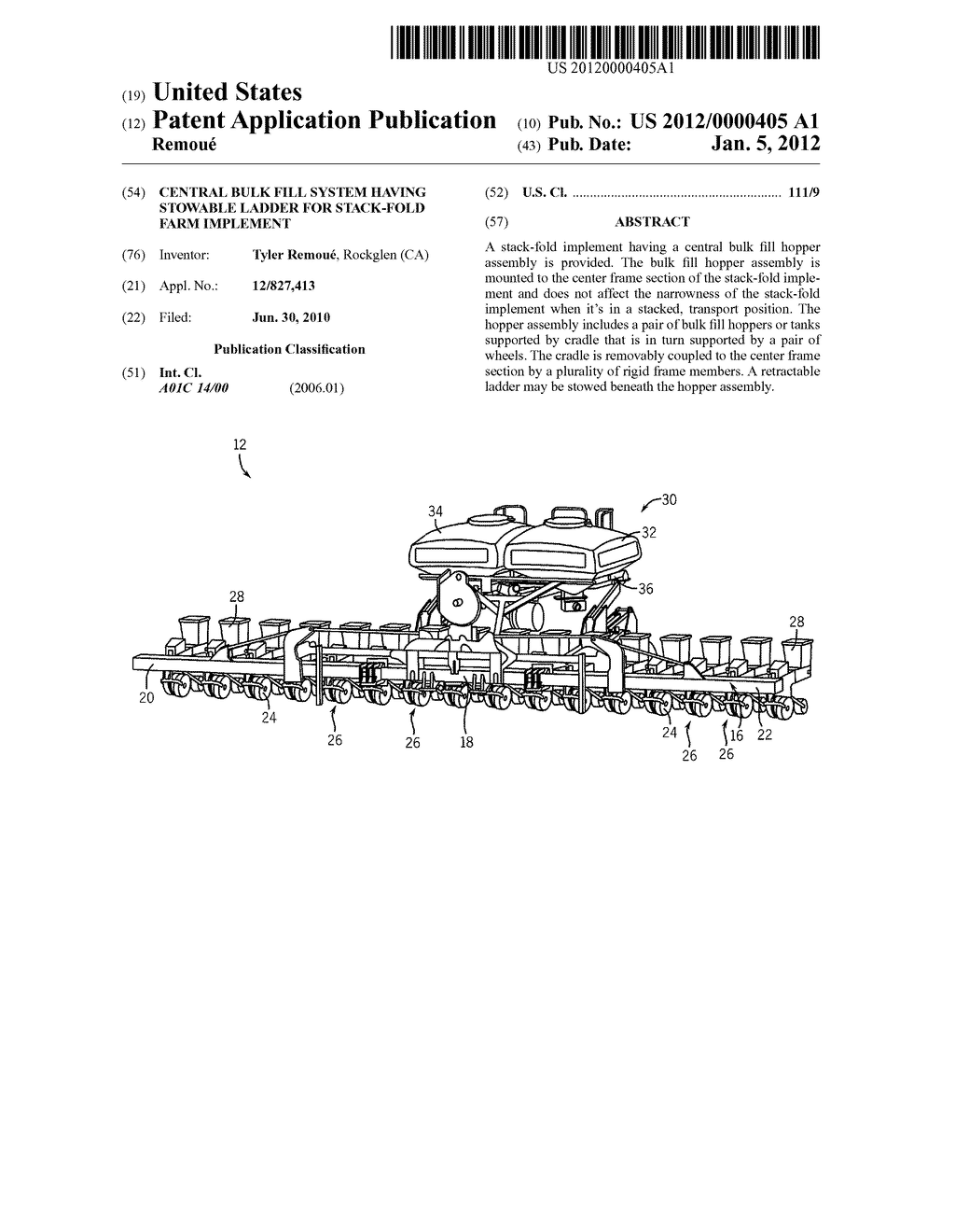 Central Bulk Fill System Having Stowable Ladder For Stack-Fold Farm     Implement - diagram, schematic, and image 01