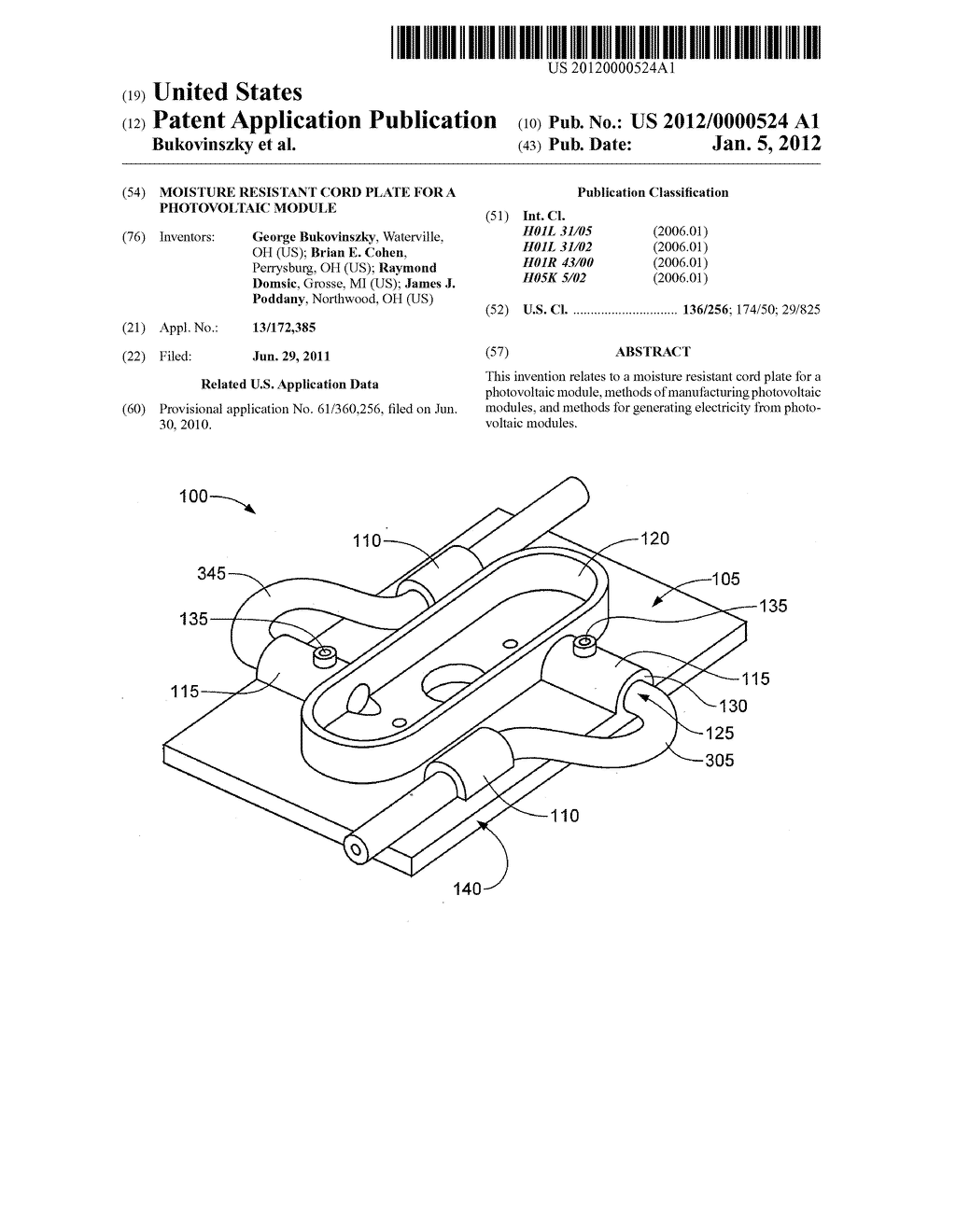 MOISTURE RESISTANT CORD PLATE FOR A PHOTOVOLTAIC MODULE - diagram, schematic, and image 01