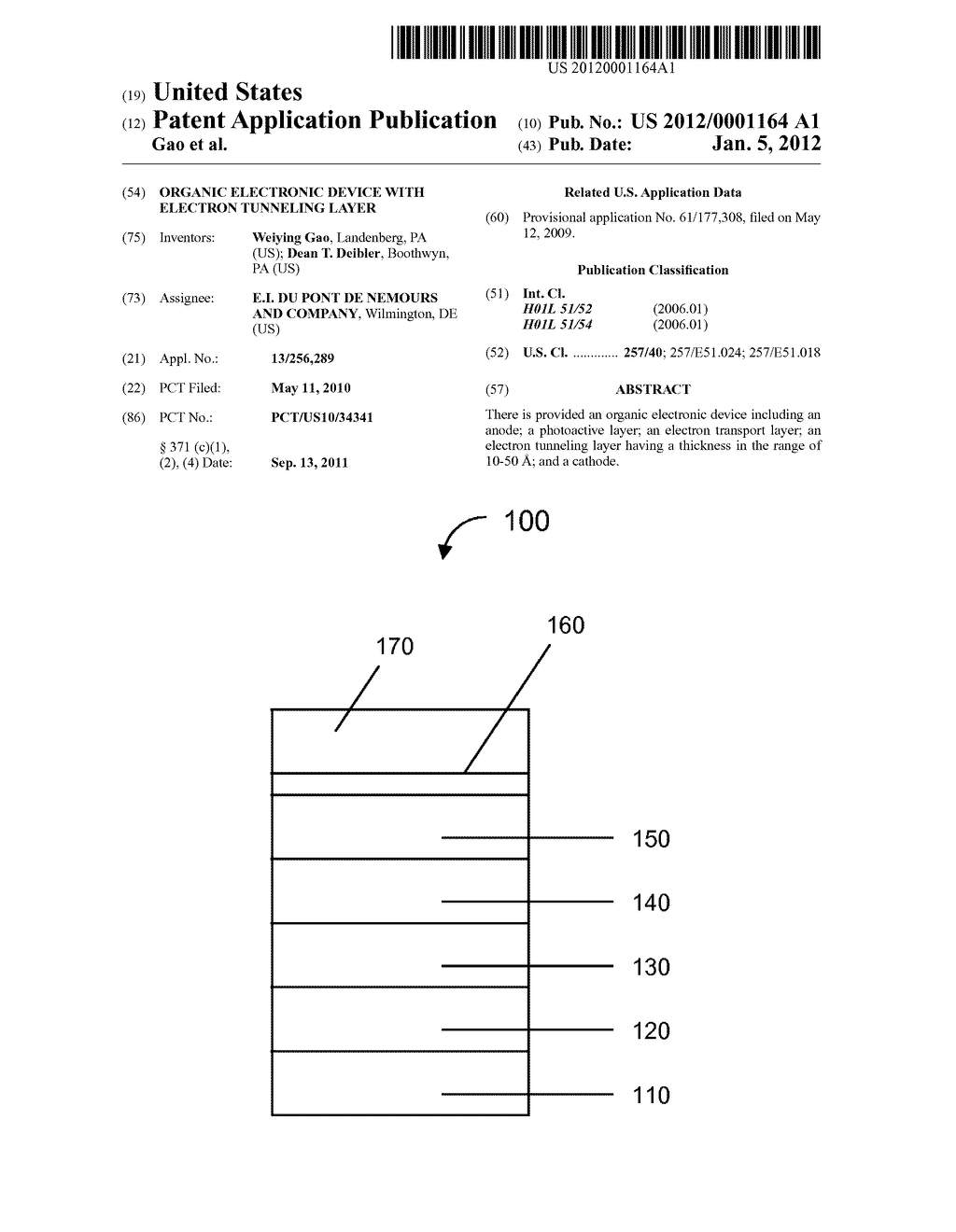 ORGANIC ELECTRONIC DEVICE WITH ELECTRON TUNNELING LAYER - diagram, schematic, and image 01