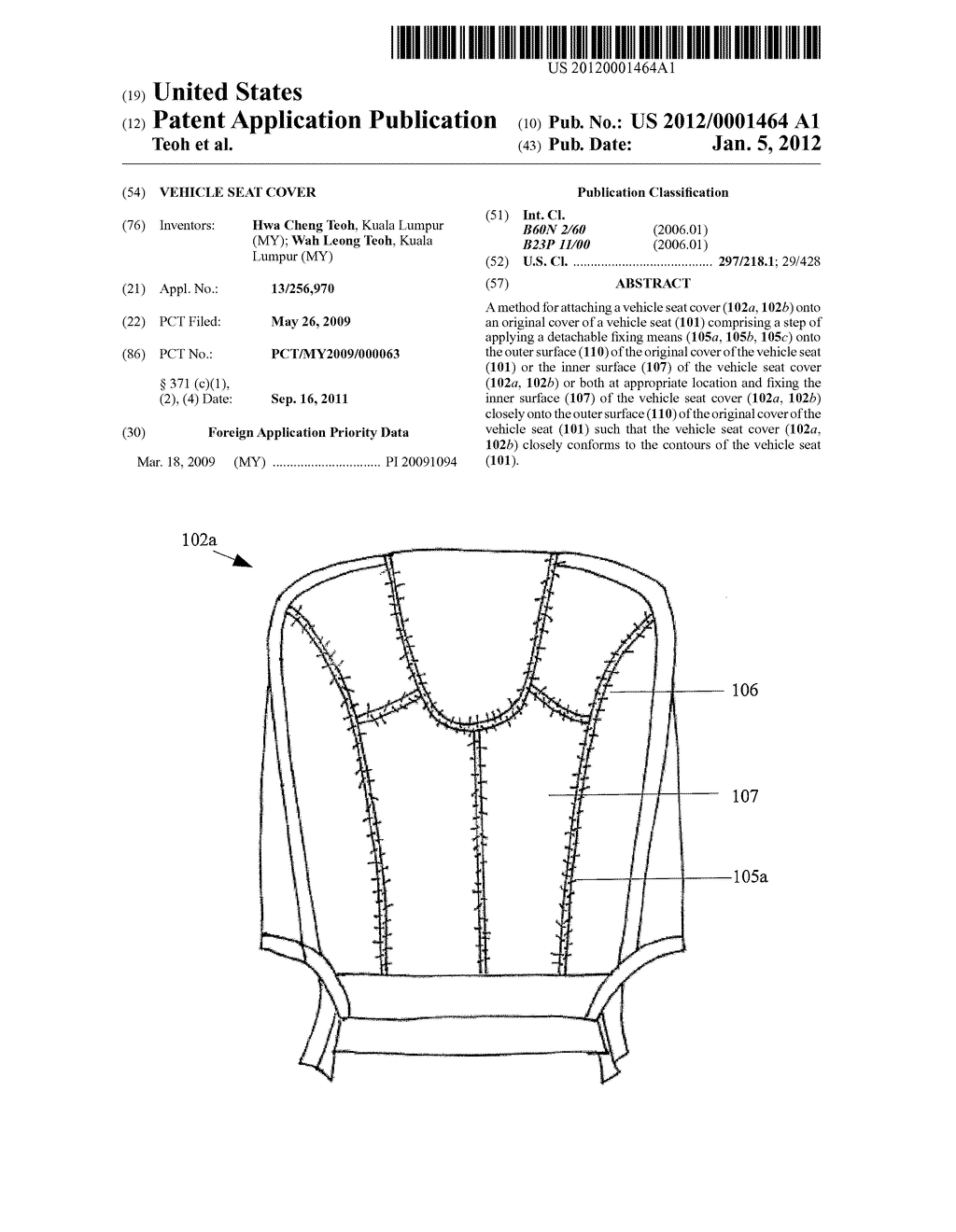 VEHICLE SEAT COVER - diagram, schematic, and image 01