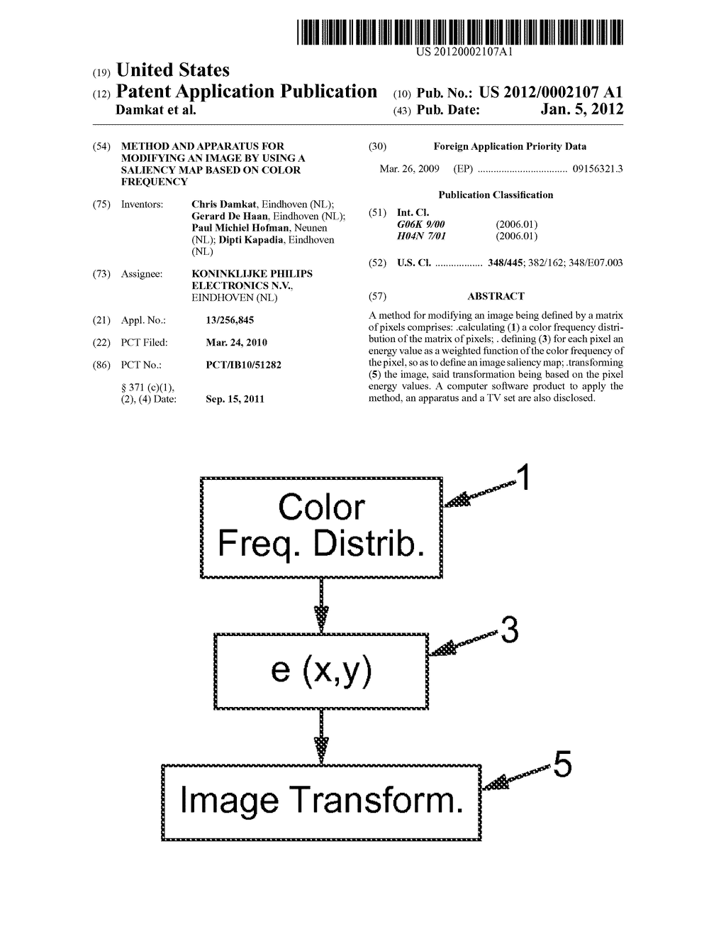 METHOD AND APPARATUS FOR MODIFYING AN IMAGE BY USING A SALIENCY MAP BASED     ON COLOR FREQUENCY - diagram, schematic, and image 01