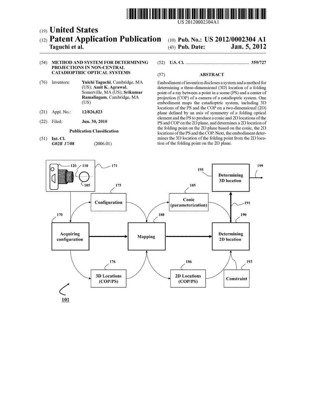 Method and System for Determining Projections in Non-Central Catadioptric     Optical Systems - diagram, schematic, and image 01