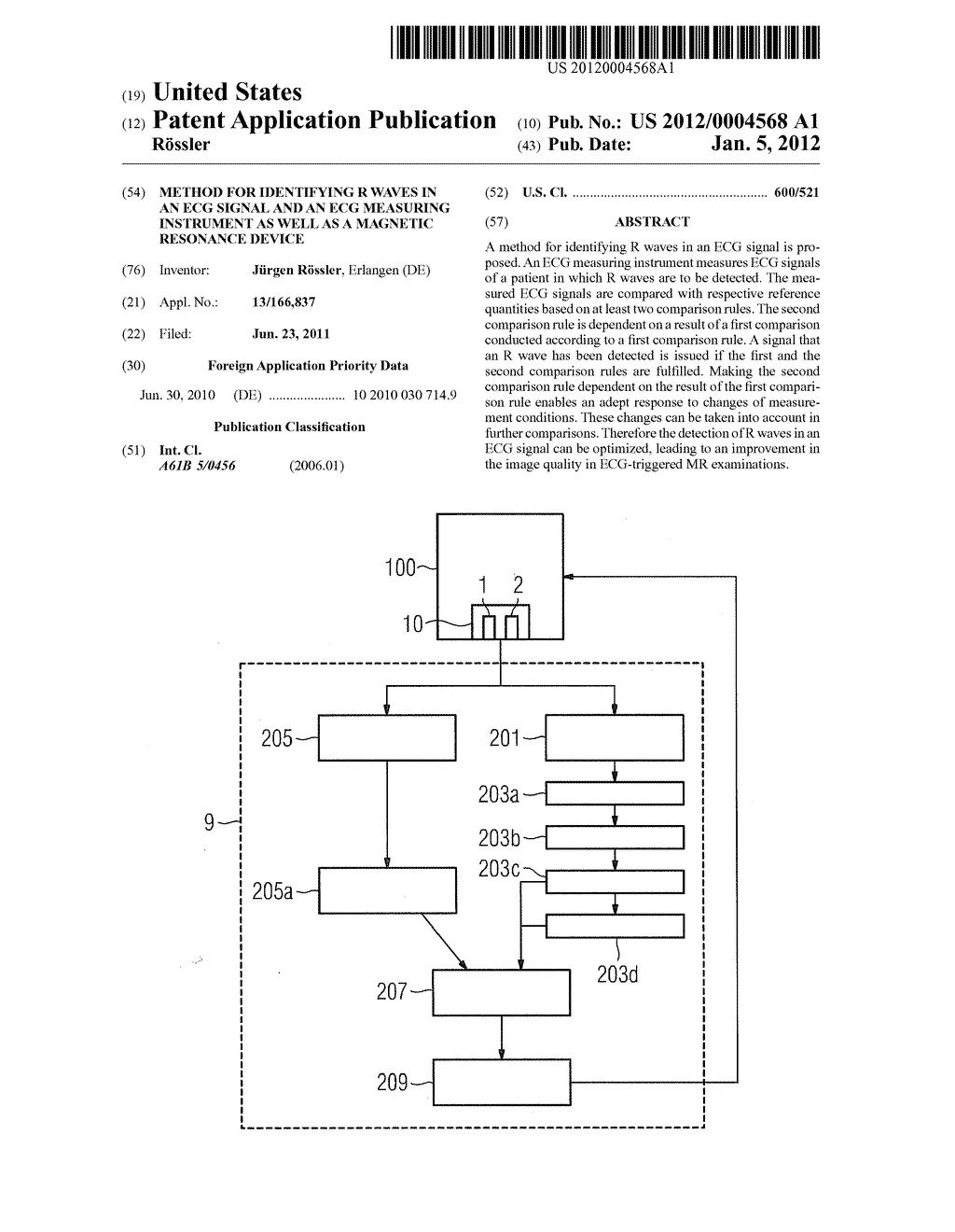 Method for identifying R waves in an ECG signal and an ECG measuring     instrument as well as a magnetic resonance device - diagram, schematic, and image 01