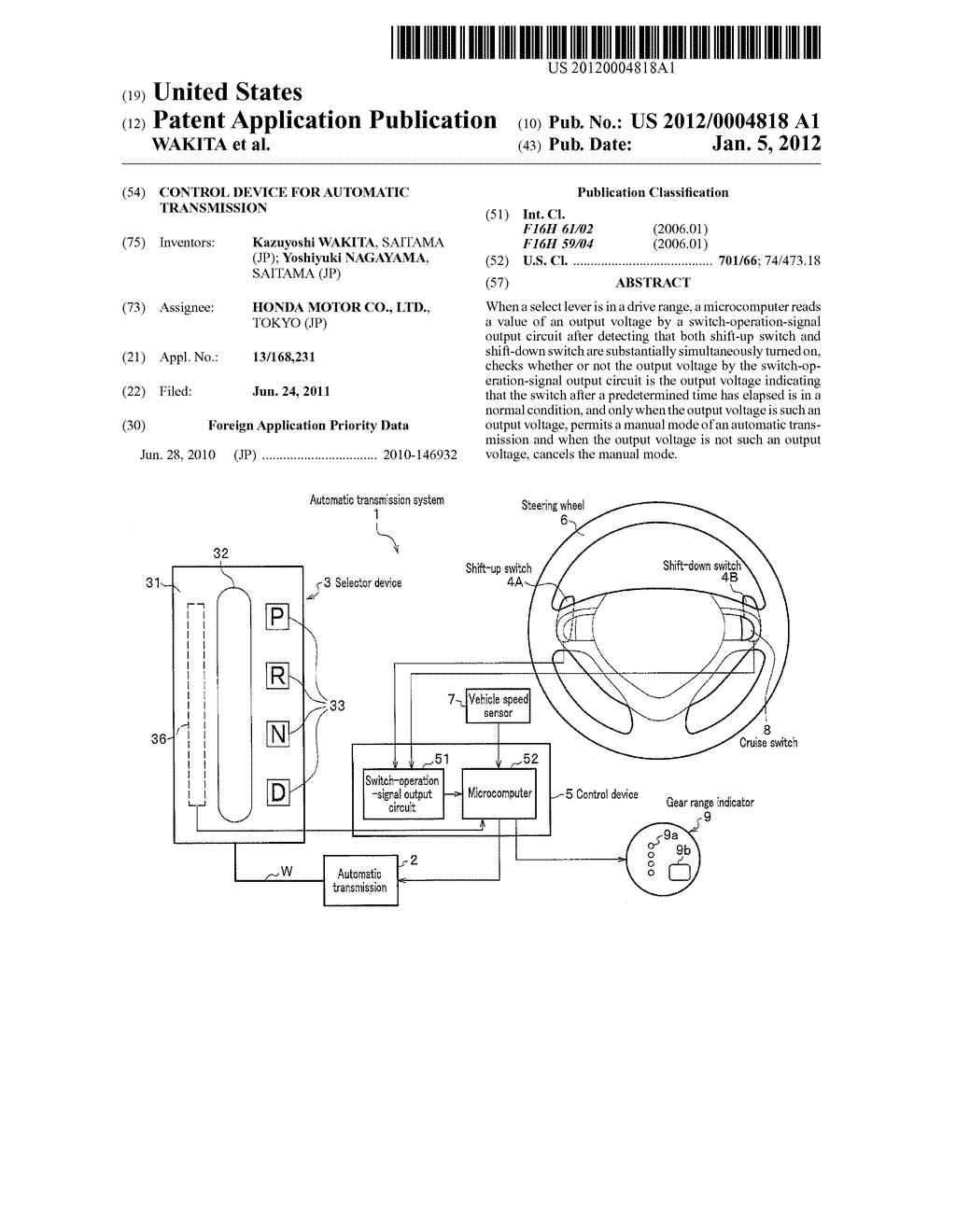 CONTROL DEVICE FOR AUTOMATIC TRANSMISSION - diagram, schematic, and image 01