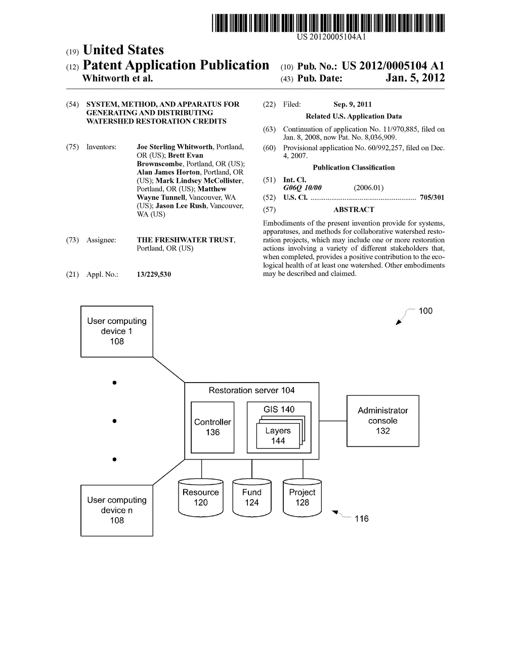 SYSTEM, METHOD, AND APPARATUS FOR GENERATING AND DISTRIBUTING WATERSHED     RESTORATION CREDITS - diagram, schematic, and image 01