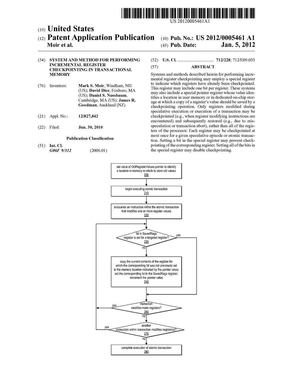 System and Method for Performing Incremental Register Checkpointing in     Transactional Memory - diagram, schematic, and image 01