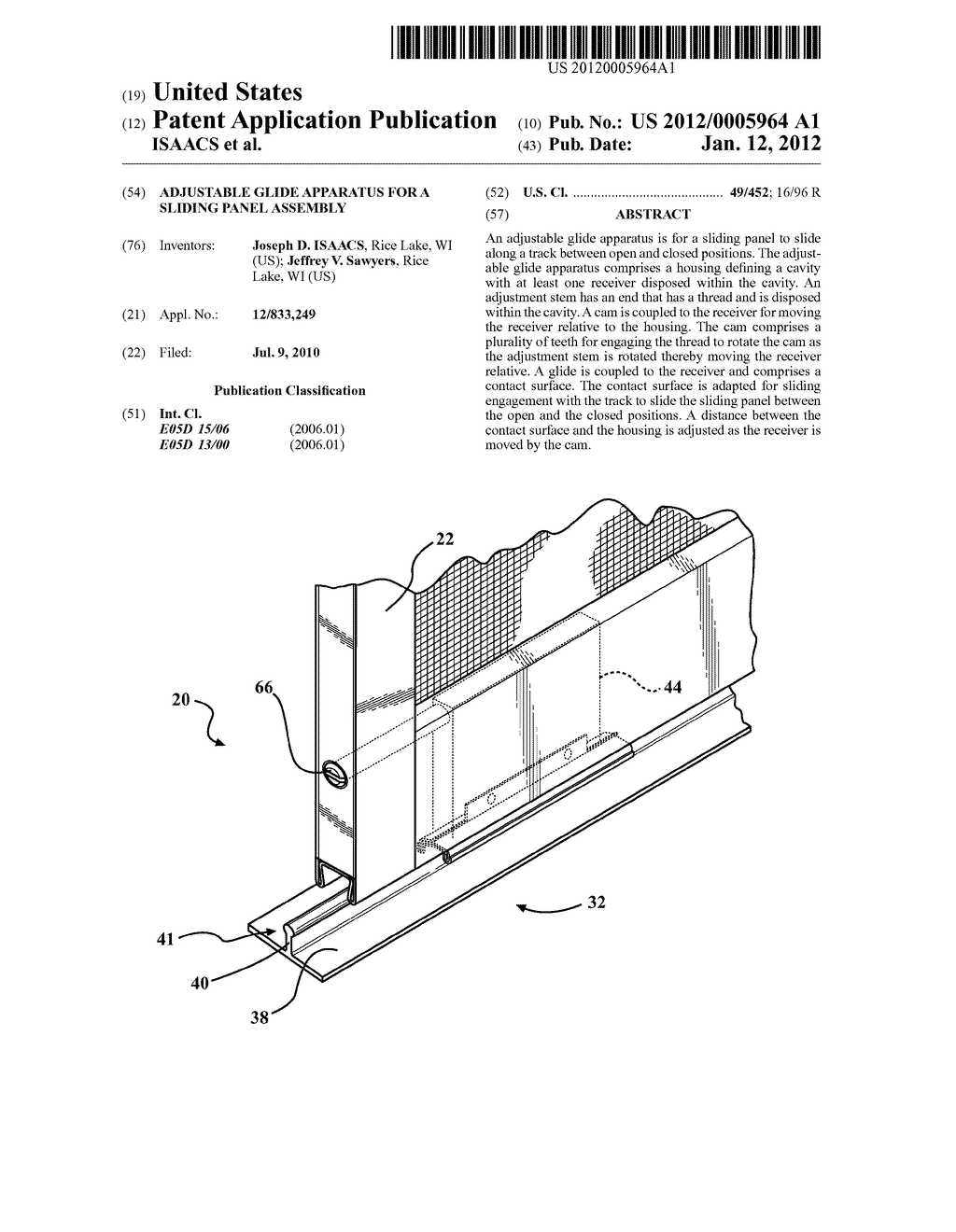 Adjustable Glide Apparatus For A Sliding Panel Assembly - diagram, schematic, and image 01