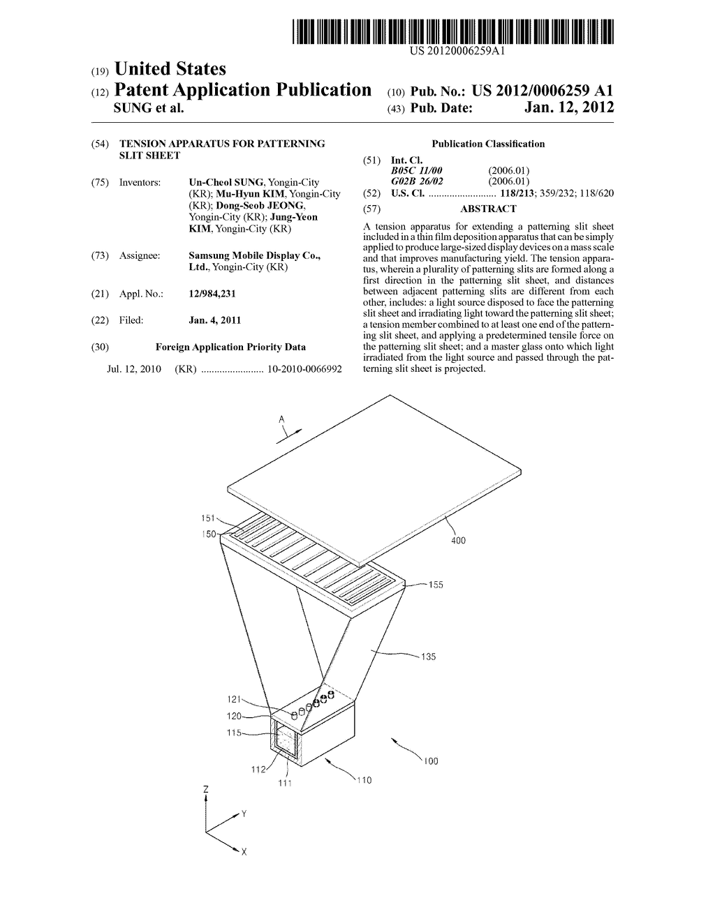 TENSION APPARATUS FOR PATTERNING SLIT SHEET - diagram, schematic, and image 01