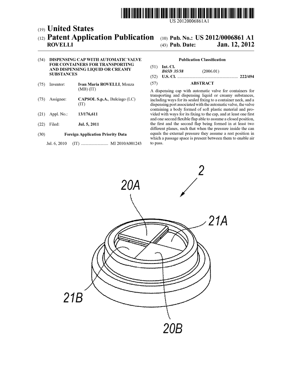 DISPENSING CAP WITH AUTOMATIC VALVE FOR CONTAINERS FOR TRANSPORTING AND     DISPENSING LIQUID OR CREAMY SUBSTANCES - diagram, schematic, and image 01